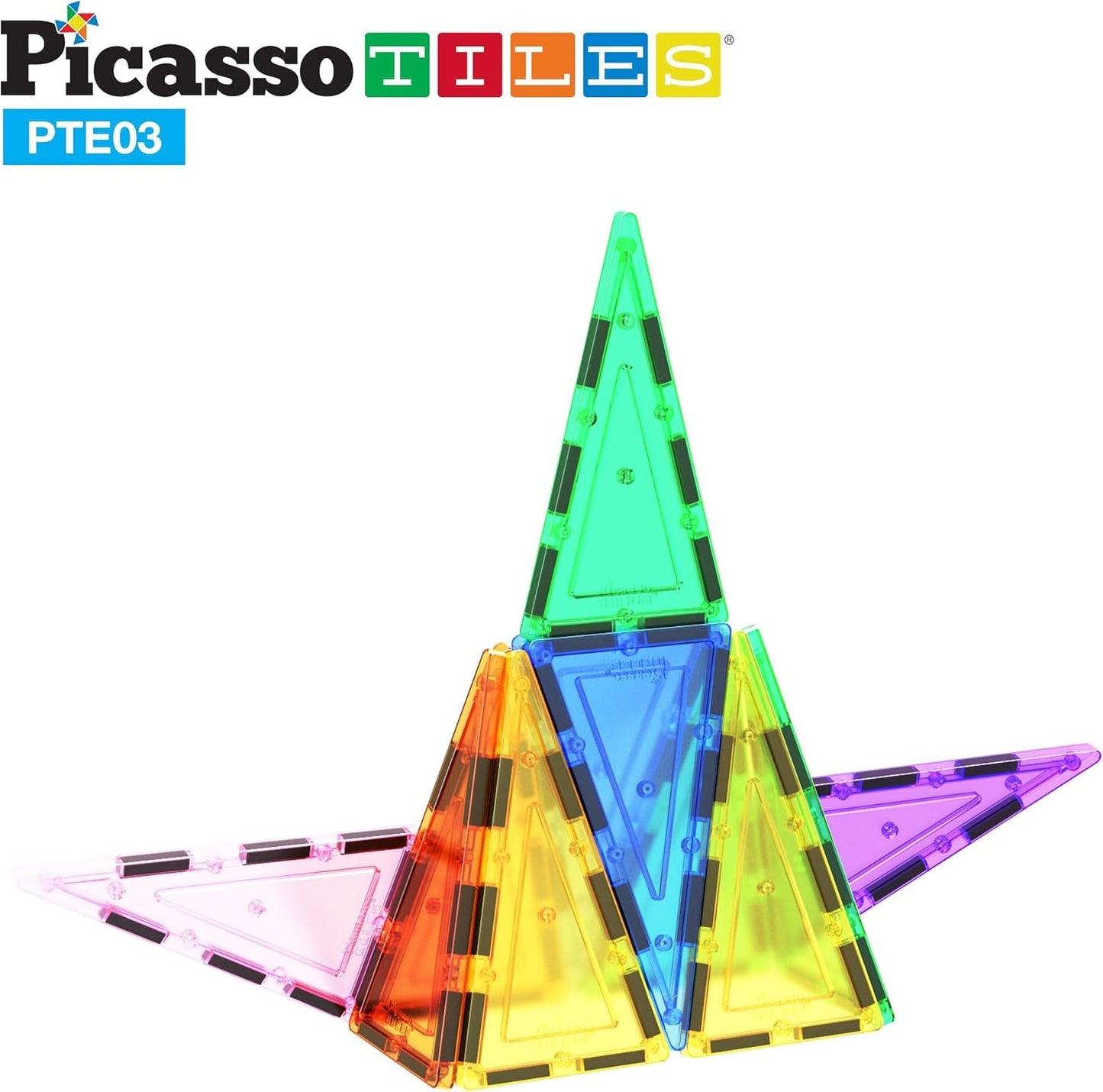 PicassoTiles 12pc Isosceles Triangle Magnet Tiles – STEM Building Set Expansion