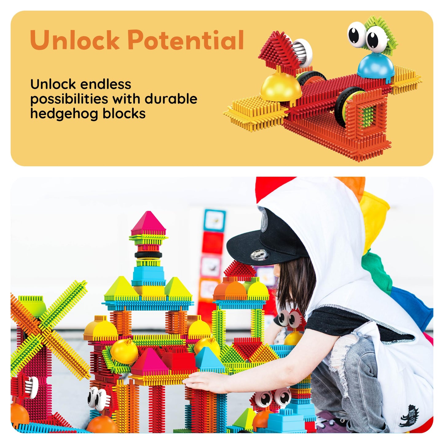 PicassoTiles Hedgehog Interlocking Blocks 240pcs | STEAM Building Set for Ages 3+