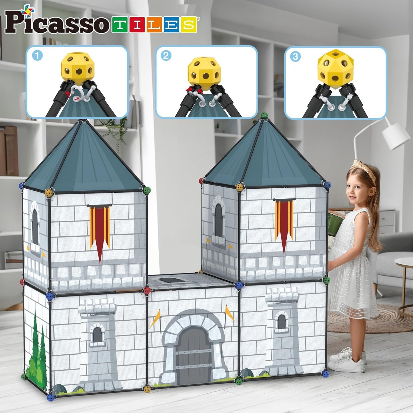 PicassoTiles Fort Building Kit – 376 Pieces STEM Construction Toy for Kids 5+