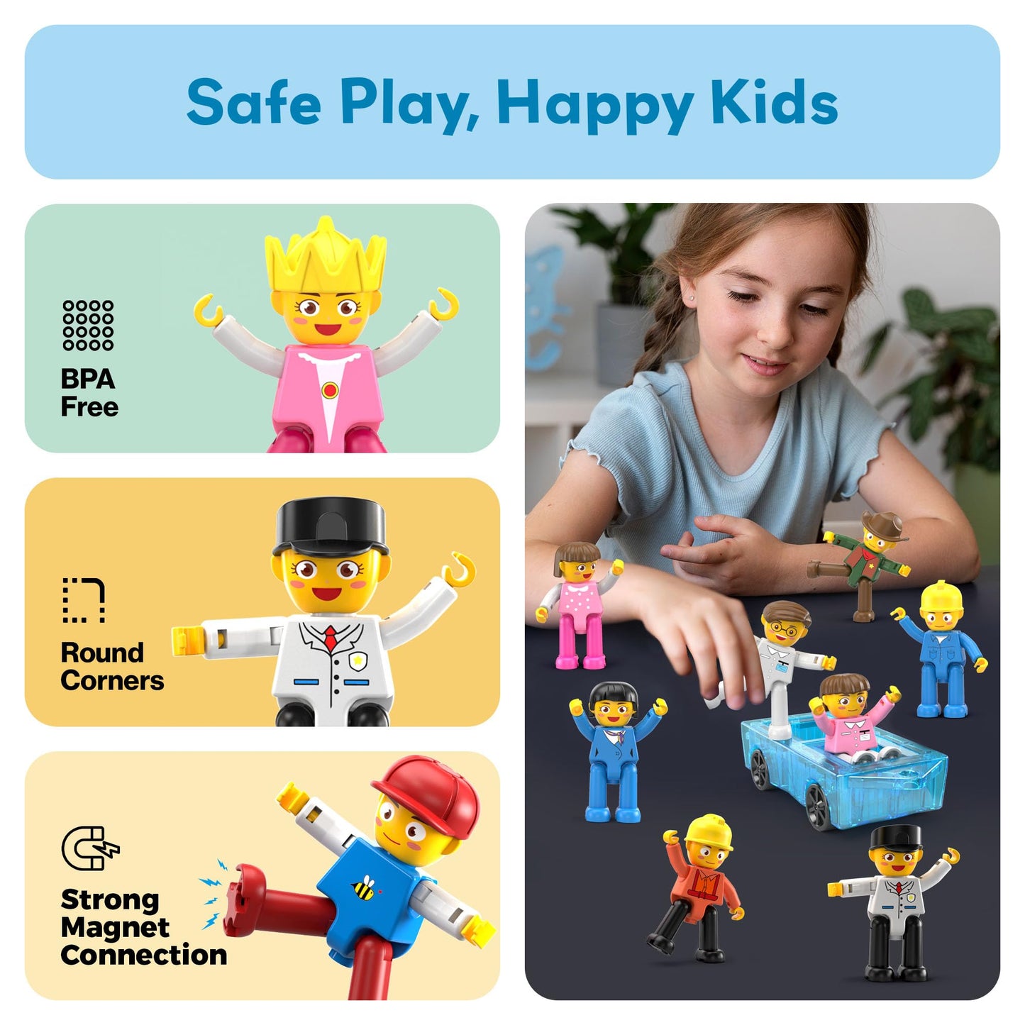 PicassoTiles Magnetic Figure Playset – 15pc Rotatable Characters for Creative Building & STEM Fun