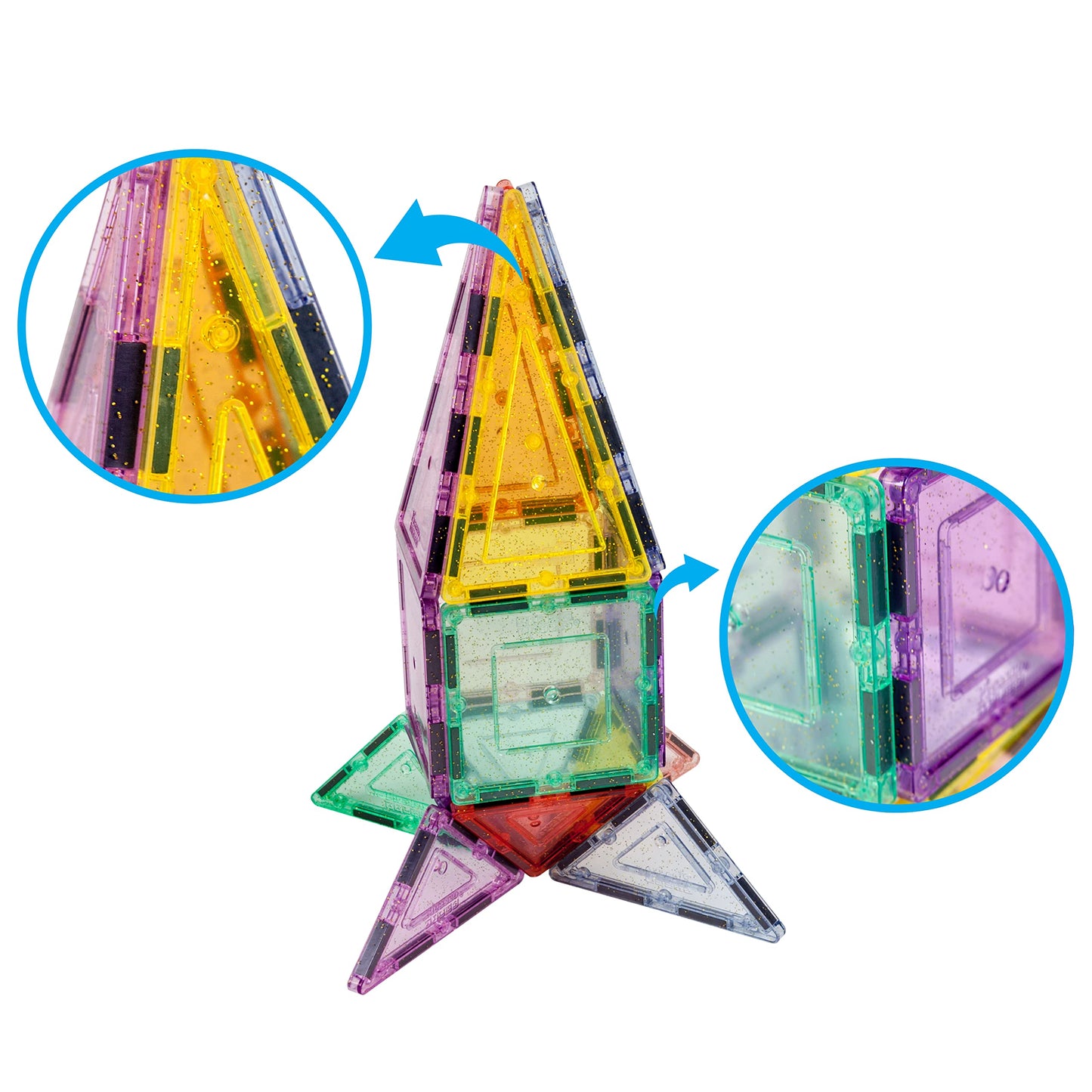 PicassoTiles Magnetic Tiles Blocks PTJ48 — Reflective Leaf Flakes STEM Building Set