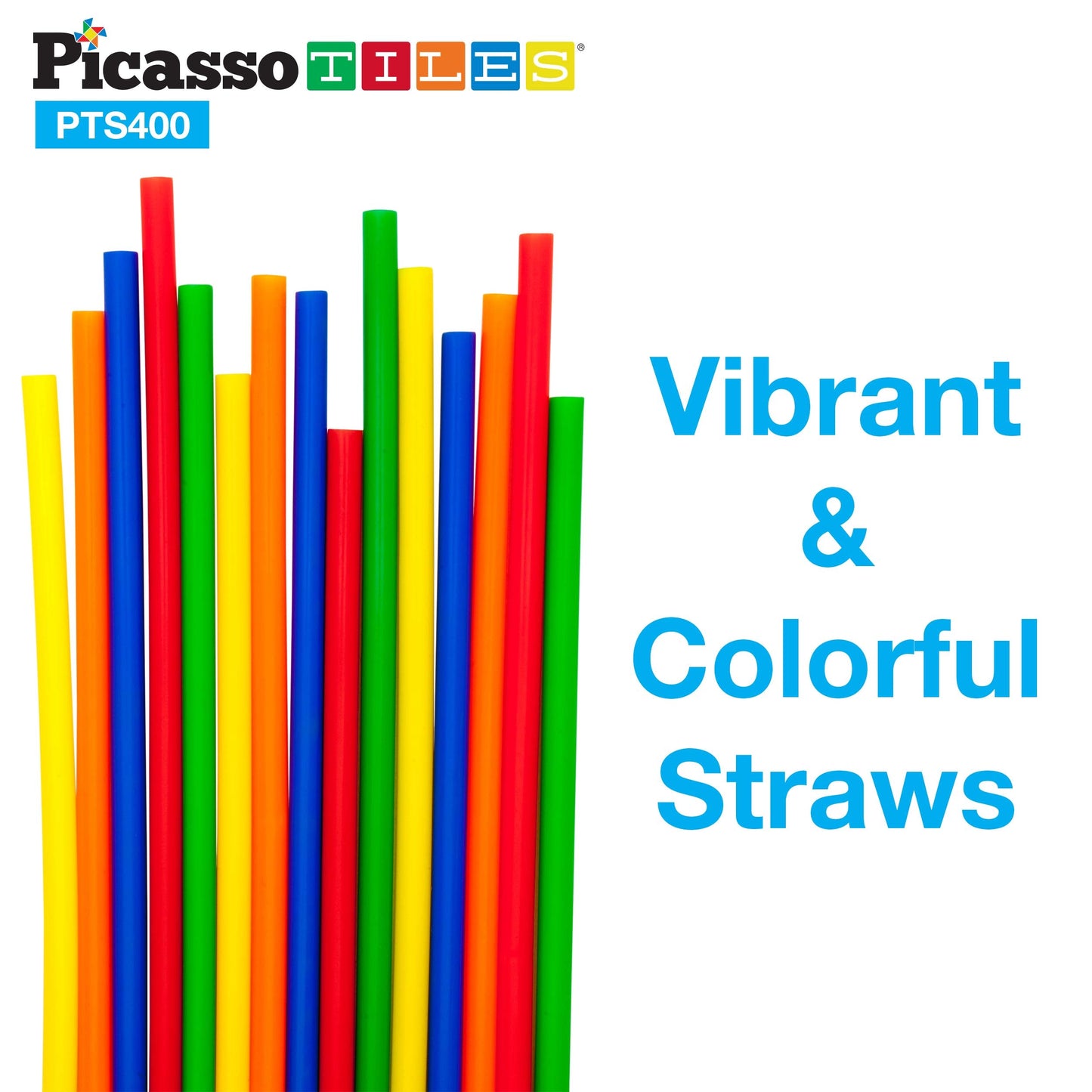 PicassoTiles 400pc Straw Building Set – STEM Learning Interlocking Construction Toy for Kids 3+