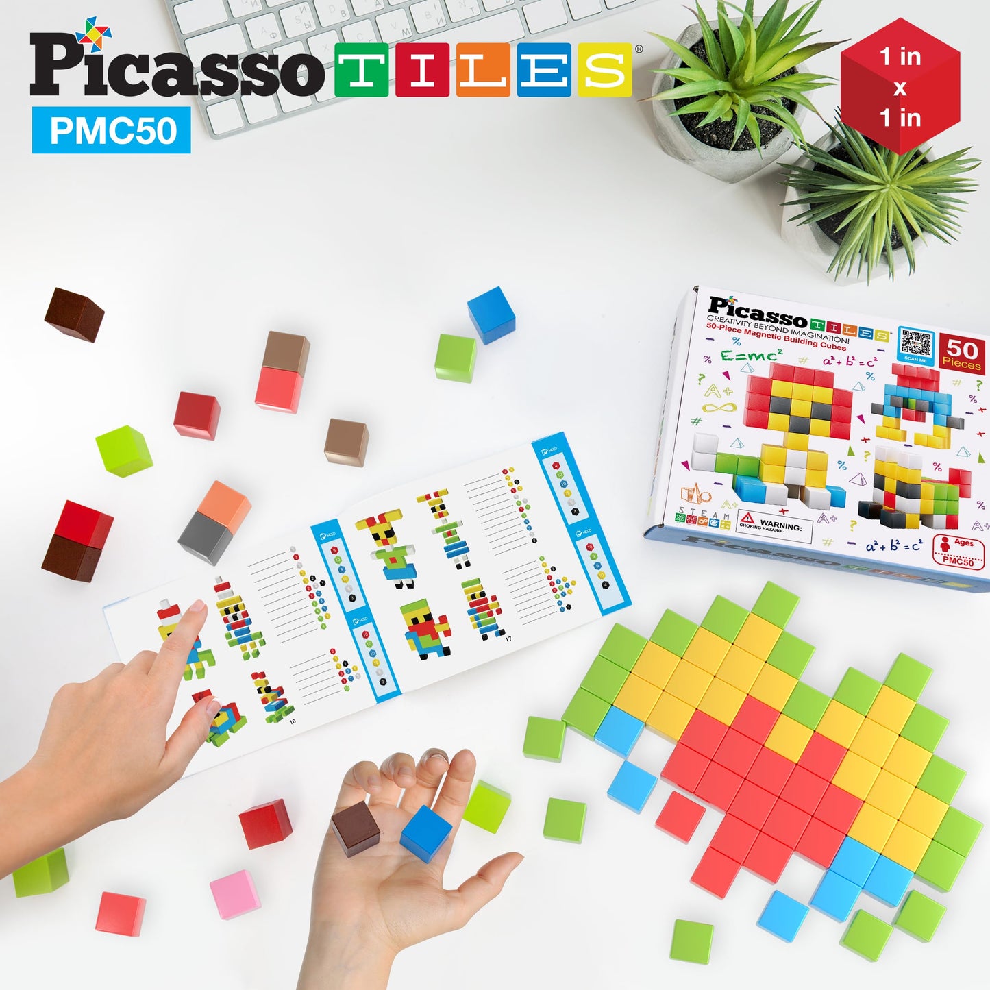 PicassoTiles 1 inch Magnetic Puzzle Cube – Mix & Match STEM Building Blocks & Sensory Toy Set