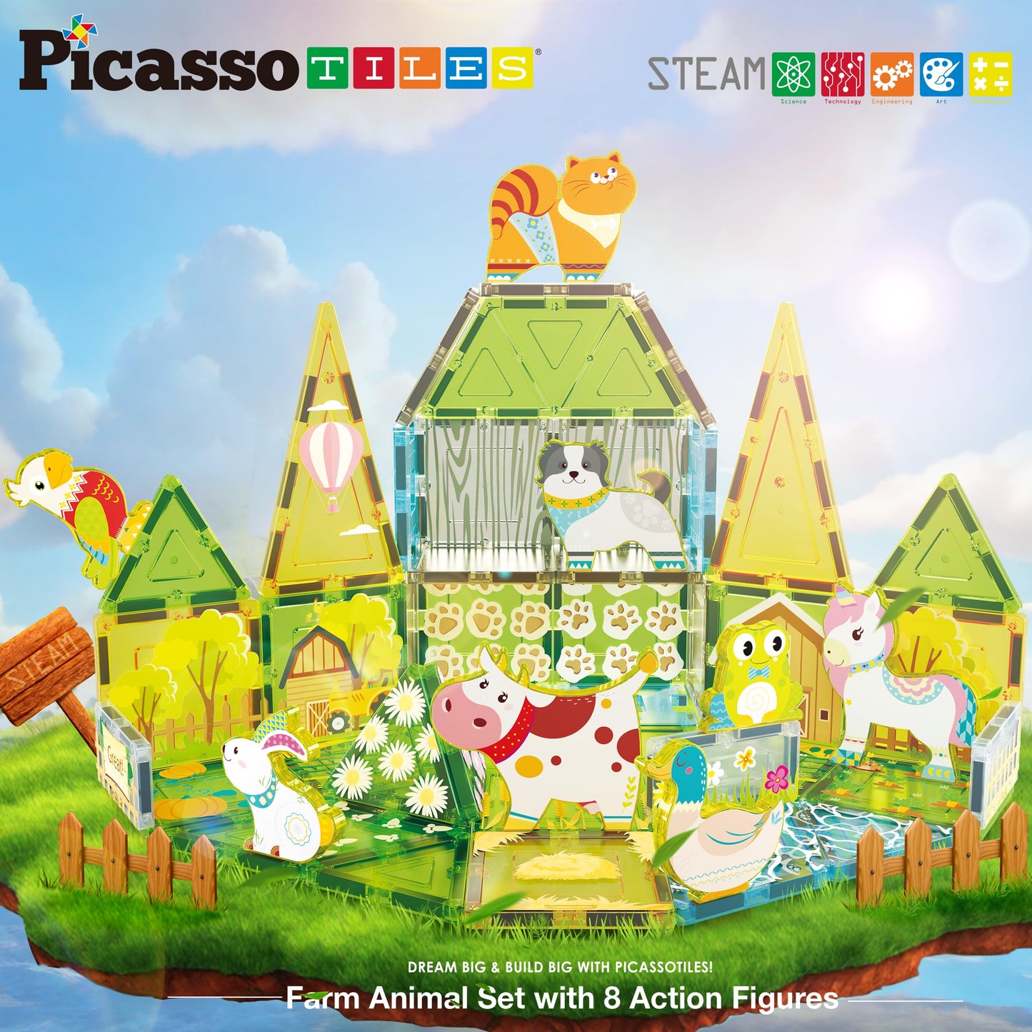 PicassoTiles Magnetic Farm Animal Playset – 52-Piece STEM Construction Toy for Kids 3+