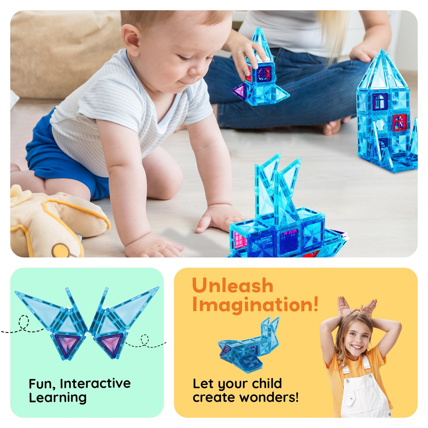 PicassoTiles 71pc Mini Diamond Series Winter Ice Theme Magnetic Tile Building Blocks PTM71 | Travel-Size STEM Toy