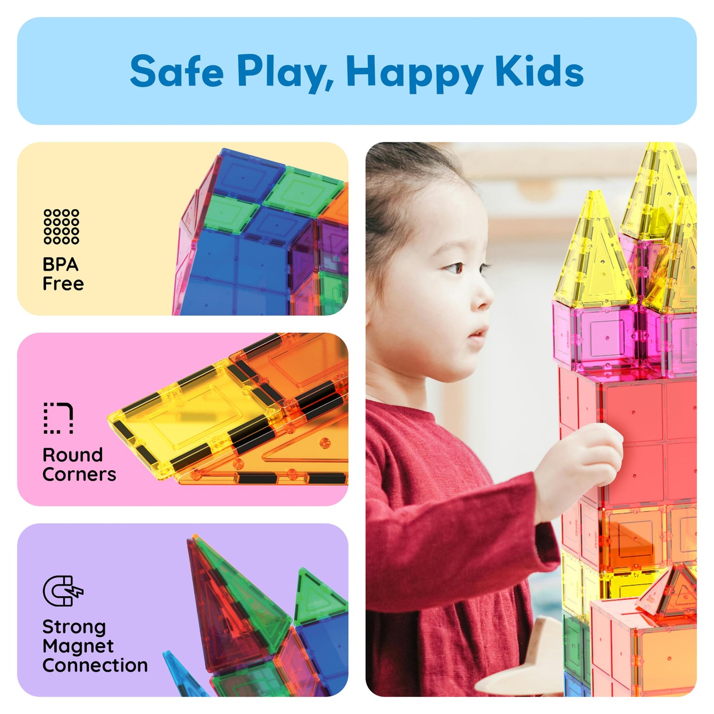 PicassoTiles 60-Piece Magnetic Tile Set | Clear 3D Building Blocks for Creative STEM Play