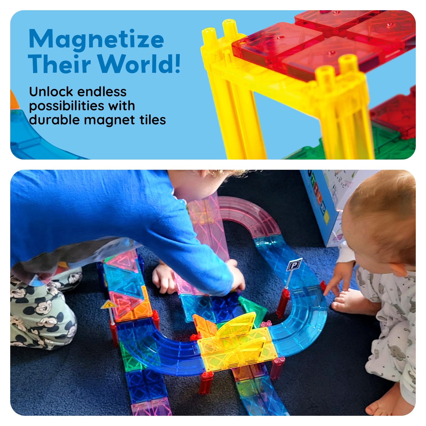 PicassoTiles Magnetic Race Track Car Playset with 2 Trucks PTR30