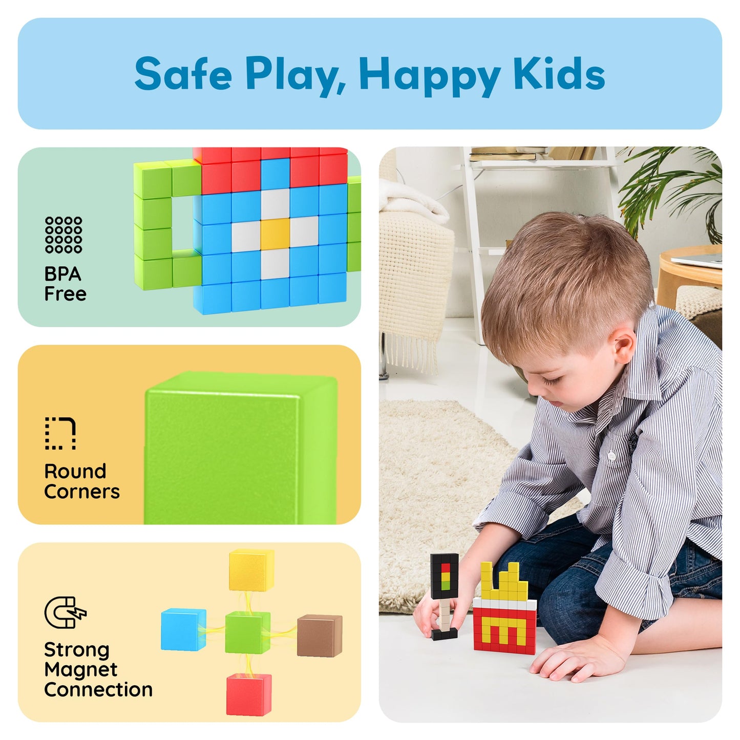 PicassoTiles 100pc Pixel Magnetic Puzzle Cubes | Mix & Match STEM Building Blocks