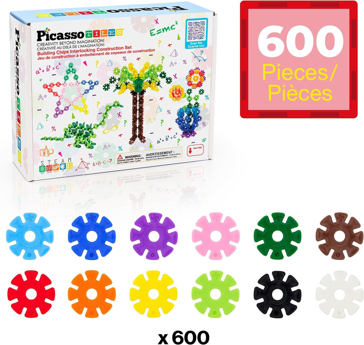 PicassoTiles Building Chips 600 Pieces – Interlocking Discs STEM Construction Toy for Ages 3+