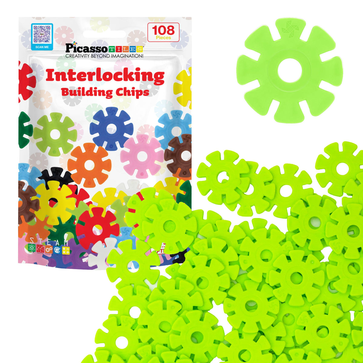 PicassoTiles Building Chips: Interlocking Discs Light Green | PTF108