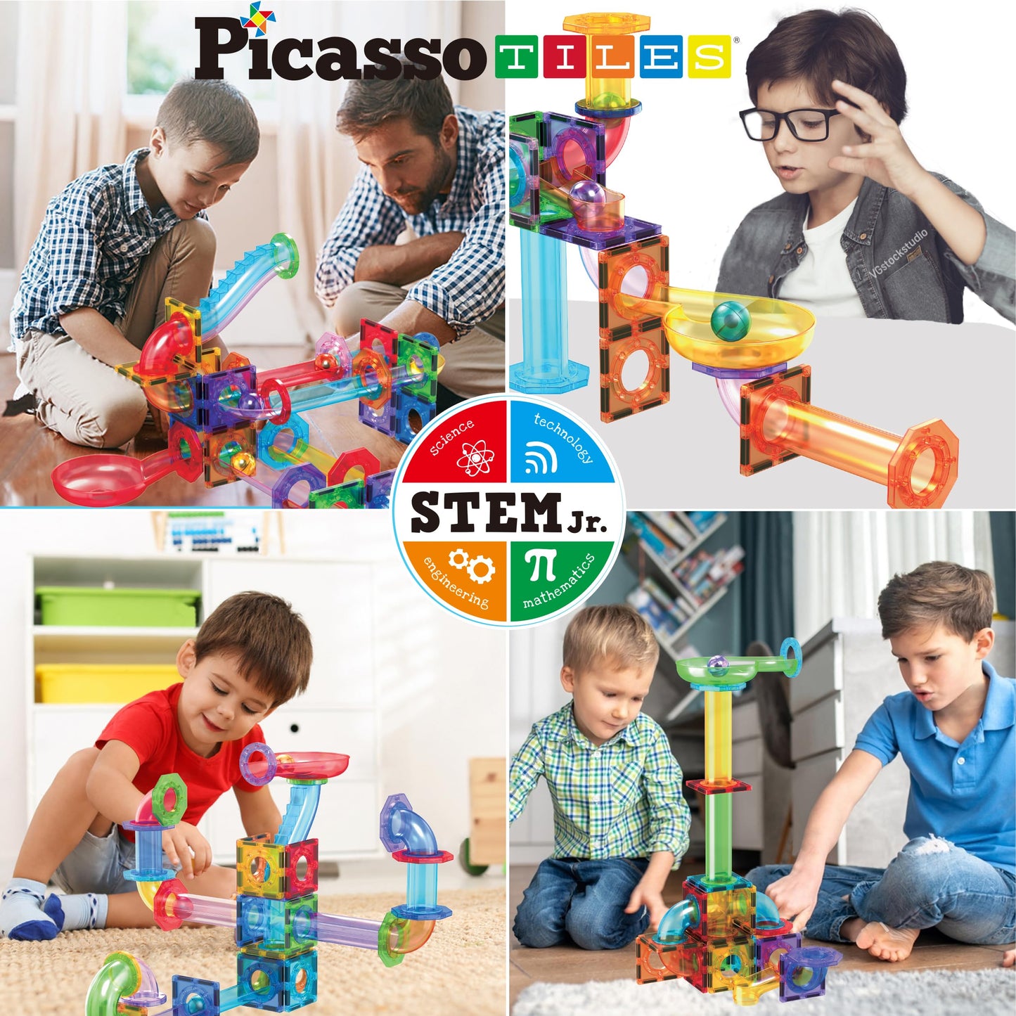 PicassoTiles Marble Run 60-Piece Race Track – Magnetic STEM Building Tiles Set PTG60