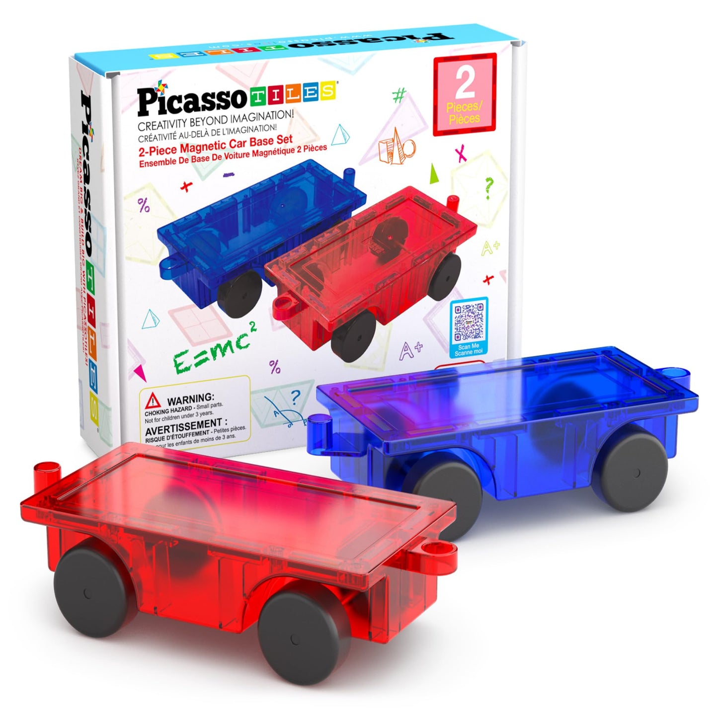PicassoTiles 2 Piece Car Truck Construction Kit – Magnetic Blocks for STEM Learning, Reinforced Hitch & Long Bed