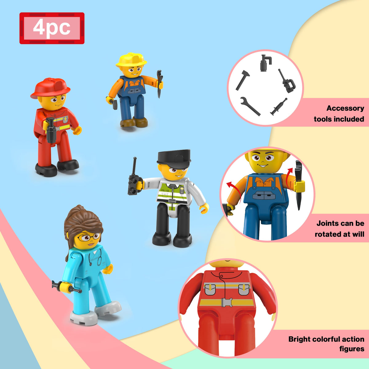PicassoTiles Magnetic Tiles Action Figures – 4-Piece City Characters