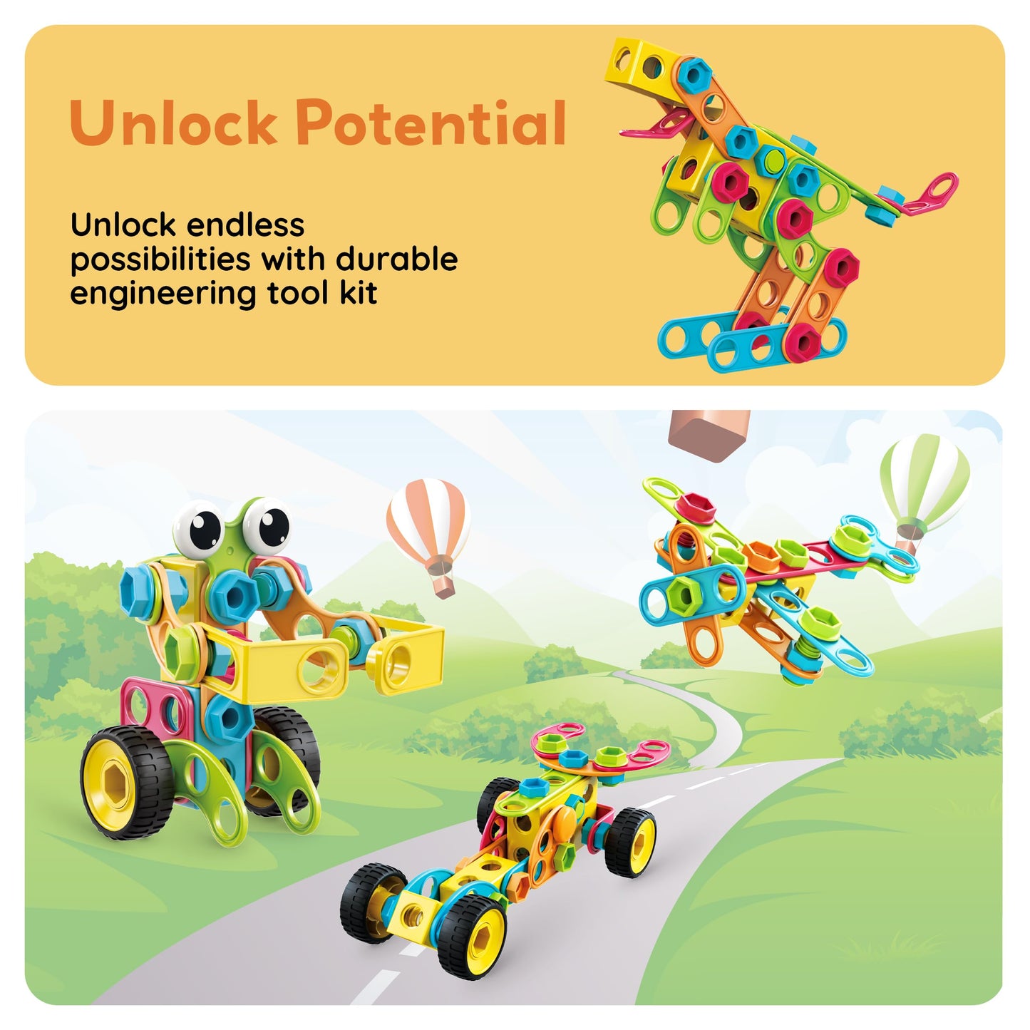 PicassoTiles STEM 250-Piece Building Block Kit for Kids – Construction & Engineering Playset