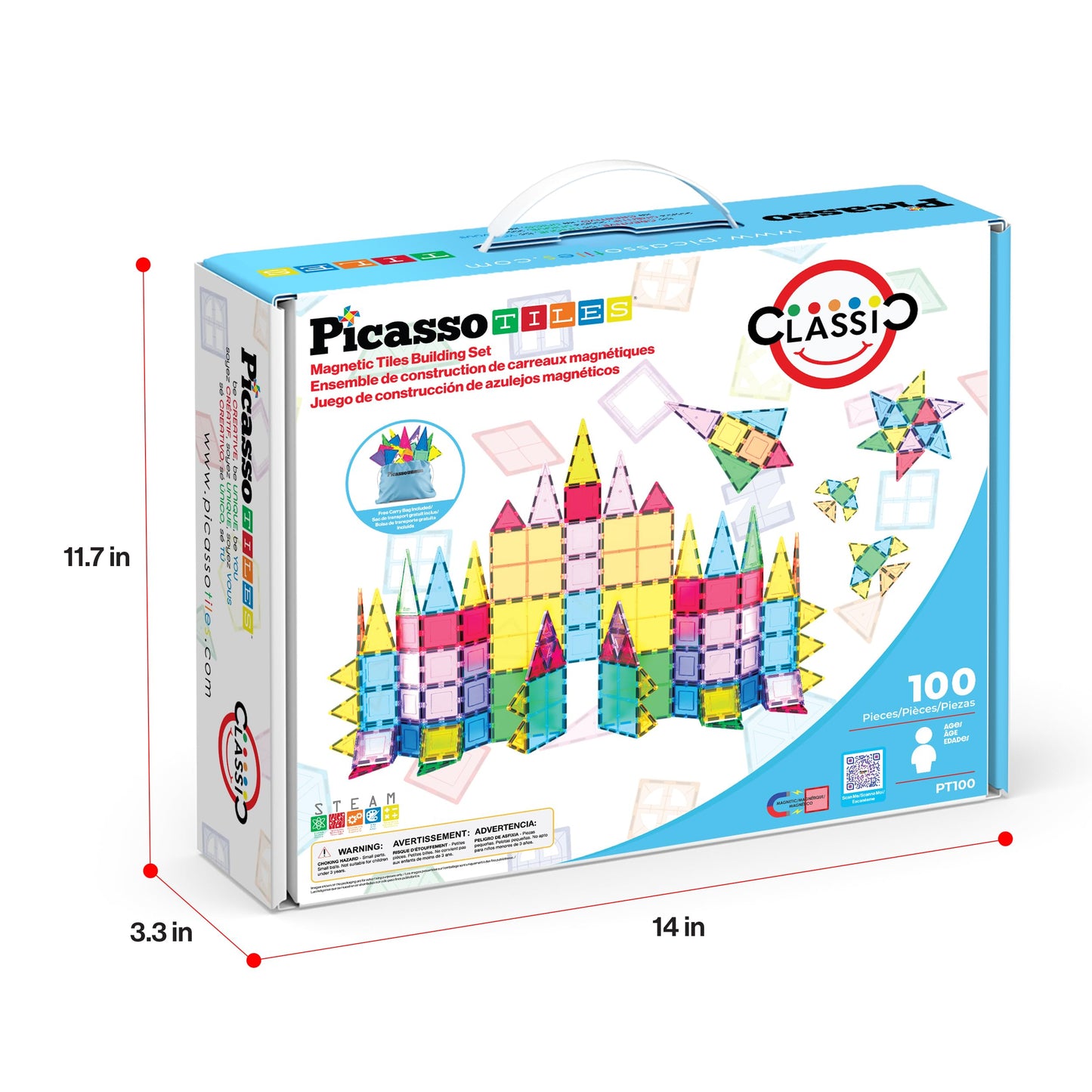 PicassoTiles 100 Piece Magnetic Tile Set | Clear 3D Building Blocks for Creative Learning