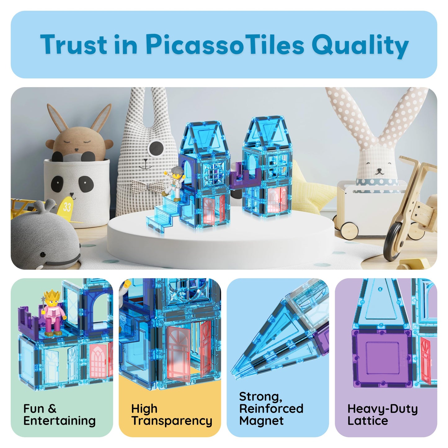 PicassoTiles 72-Piece Magnetic Building Tiles: Castle Winter Ice Theme