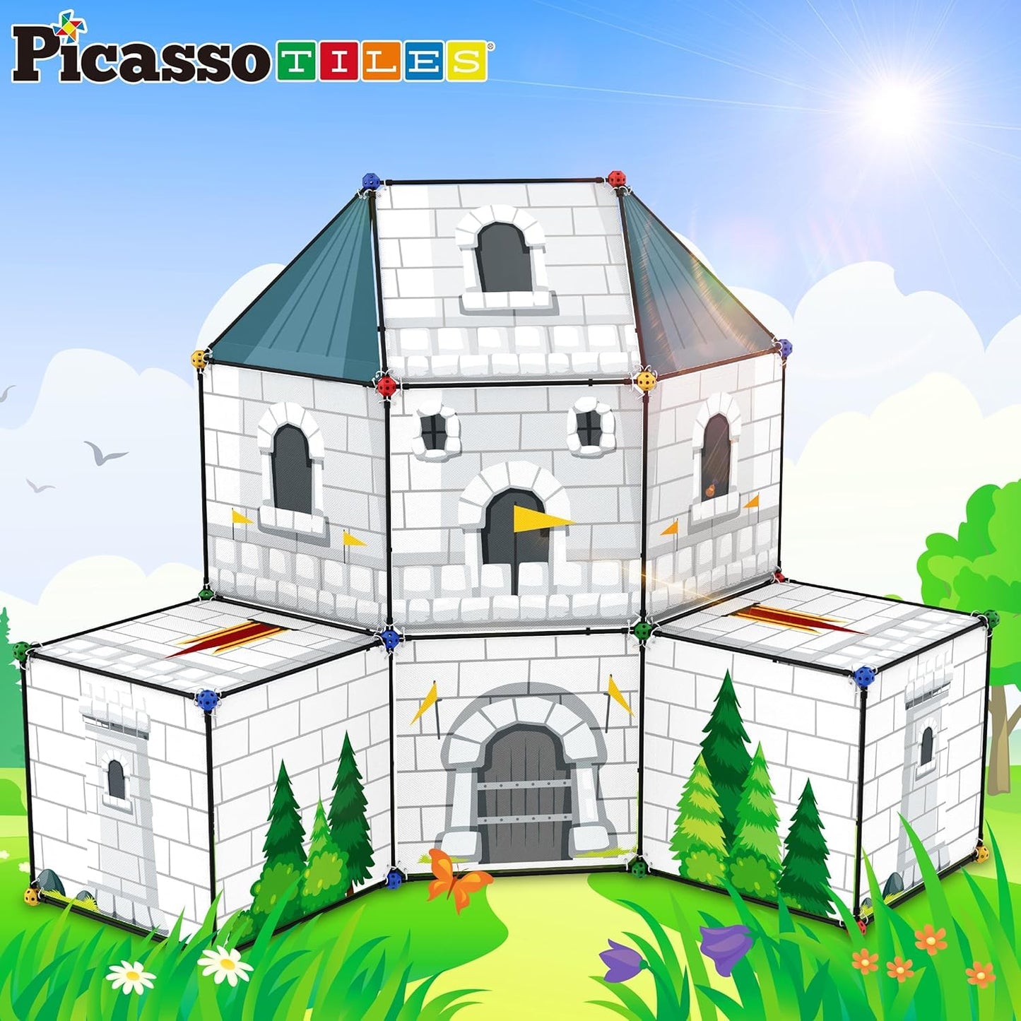 PicassoTiles Fort Building Kit – 376 Pieces STEM Construction Toy for Kids 5+
