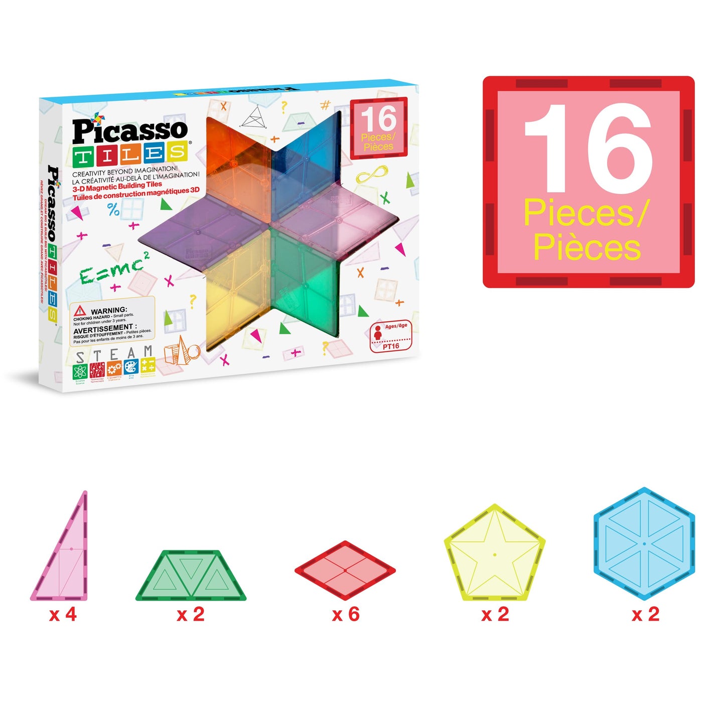 PicassoTiles Geometry Shape Magnet Tiles – Magnetic Building Set for STEM Learning (PT16)
