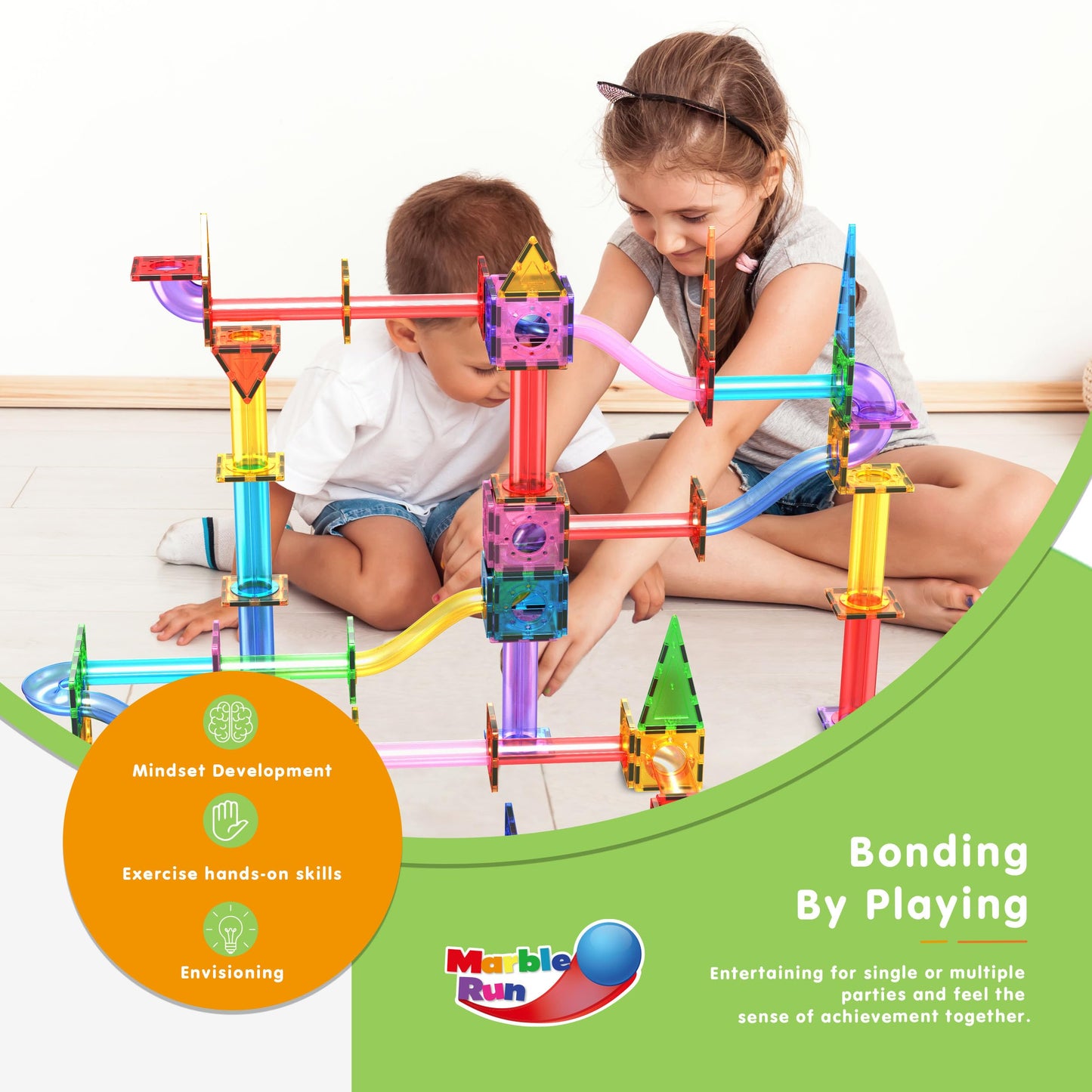 PicassoTiles 150pc Magnetic Marble Run Track Set – STEM Building Toy for Kids 3+