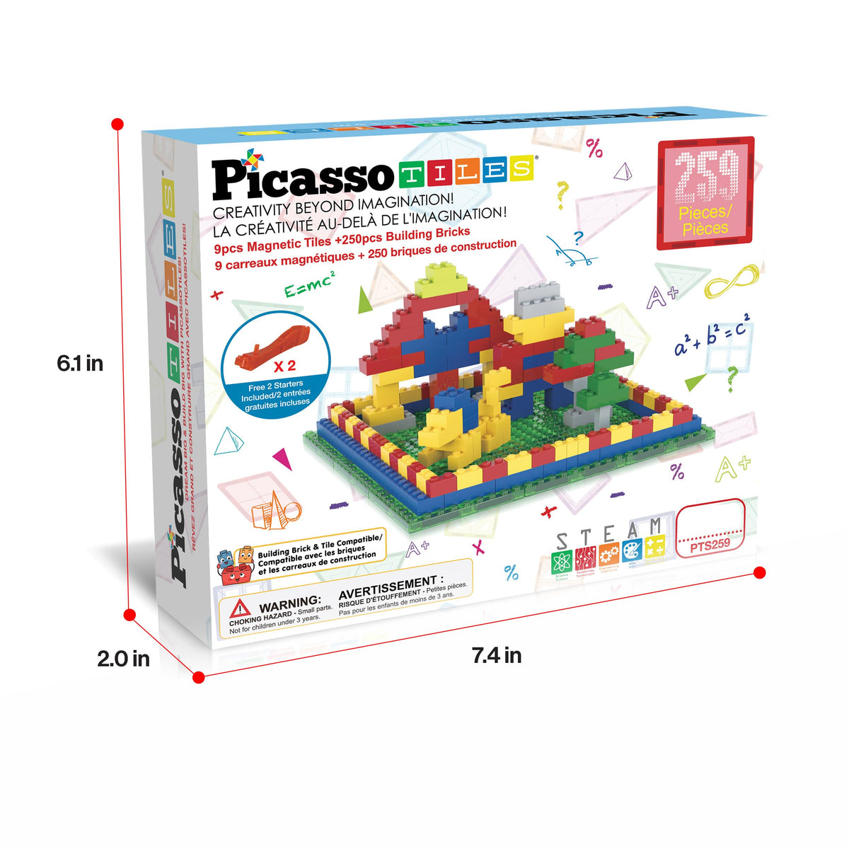 PicassoTiles Magnetic Brick Tile 259pcs – STEM Building Set Compatible with Major Brick Systems