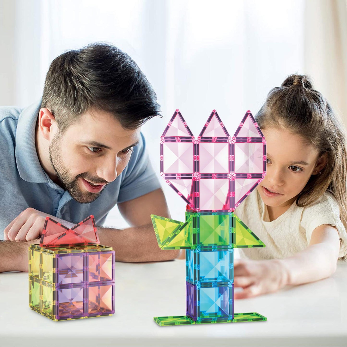 PicassoTiles 63-Piece Diamond Magnetic Tile Set with Car Truck – STEM Building Toy for Kids 3+