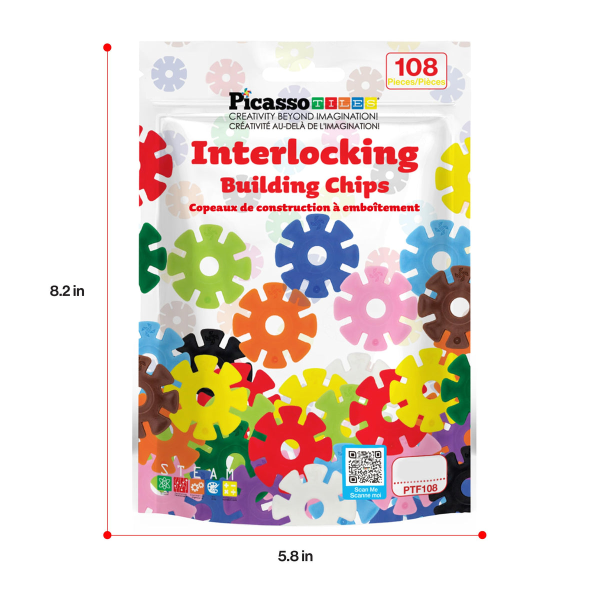 PicassoTiles Building Chips: 108 Interlocking Disc Blocks in 12 Colors