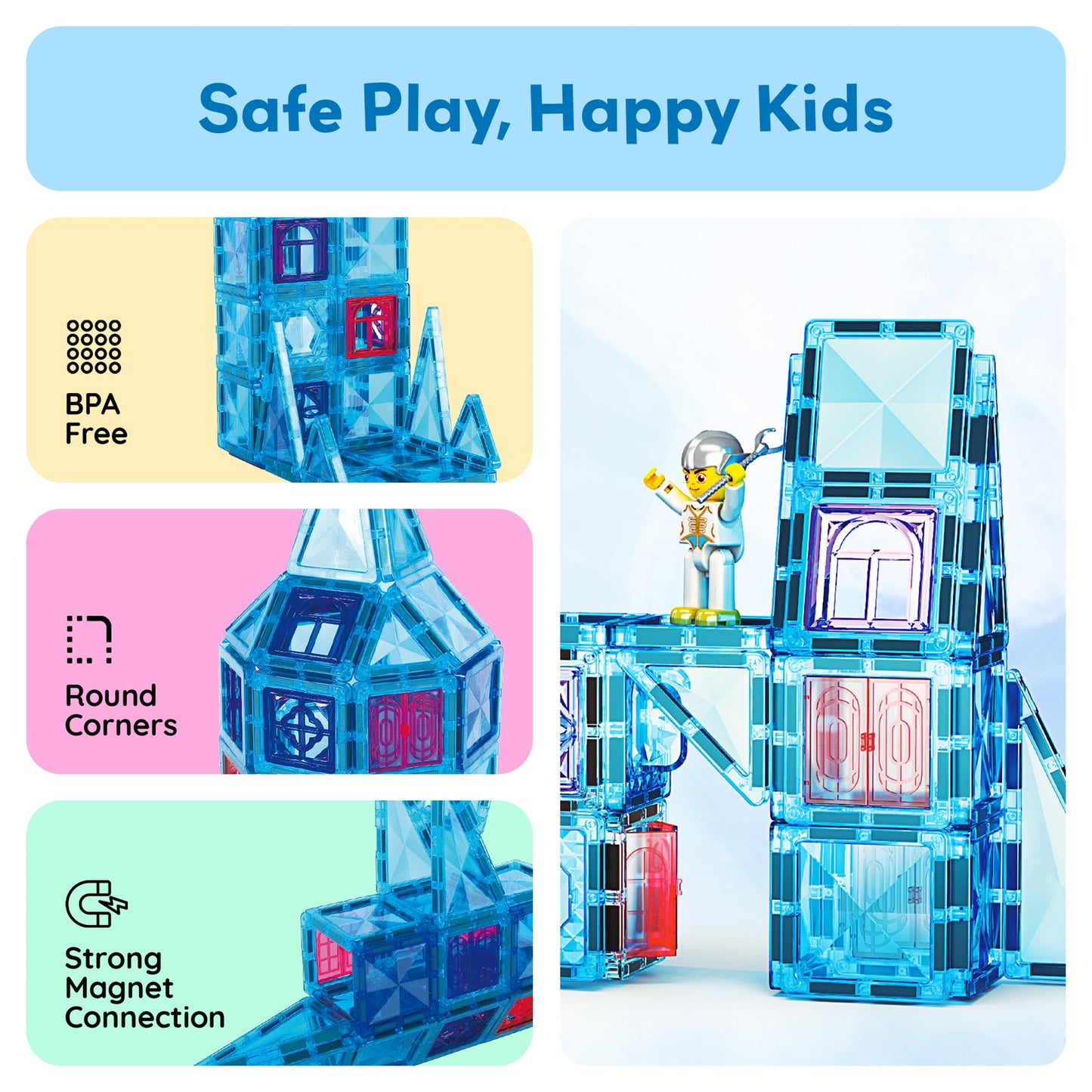 PicassoTiles 71pc Mini Diamond Series Winter Ice Theme Magnetic Tile Building Blocks PTM71 | Travel-Size STEM Toy