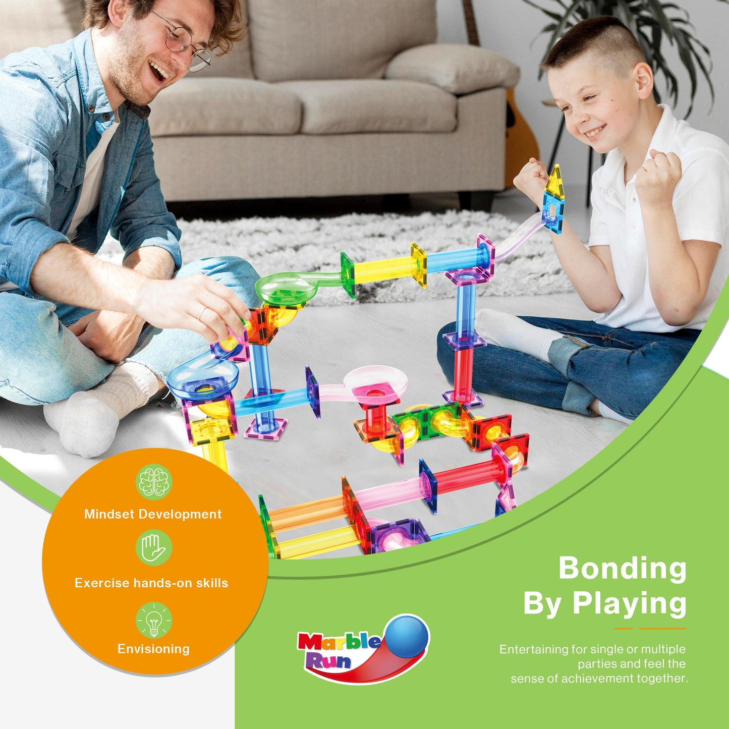 PicassoTiles 120pc Magnetic Tile Marble Run Set – STEM Construction Toy for Kids 3+ PTG120