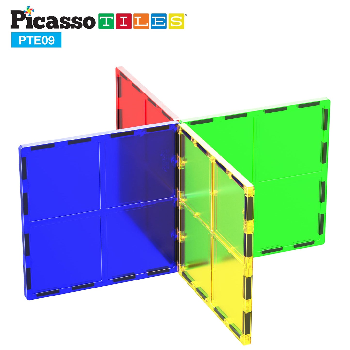 PicassoTiles 4pcs Magnetic Large Square Tiles – STEM Building Toy