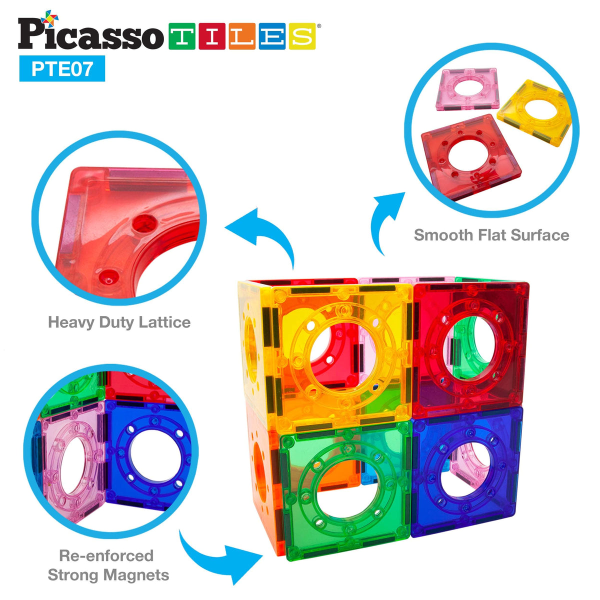 PicassoTiles Magnetic Tiles for Marble Run Racetrack – Colorful STEM Build & Learn Set (Ages 3+)