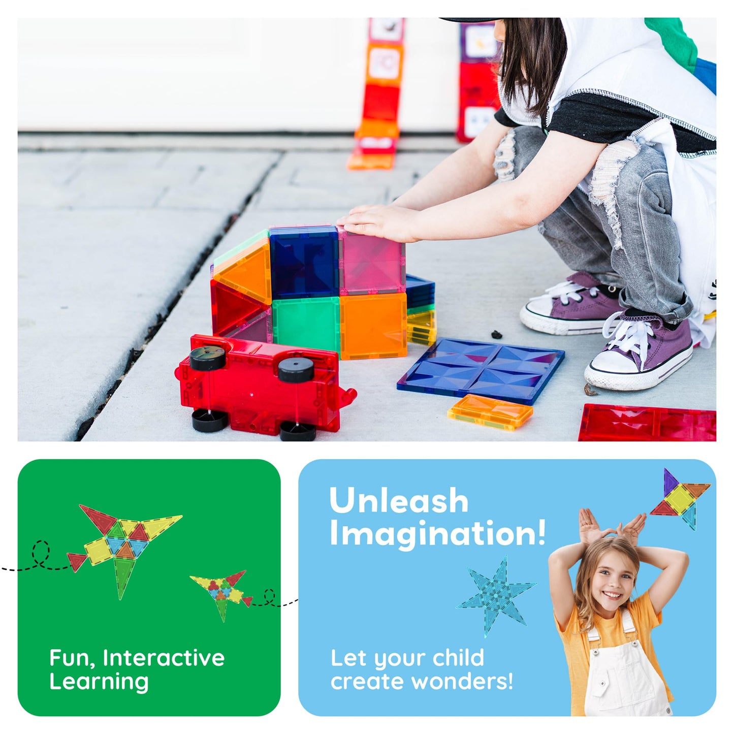 PicassoTiles 60-Piece Magnetic Tile Set | Clear 3D Building Blocks for Creative STEM Play