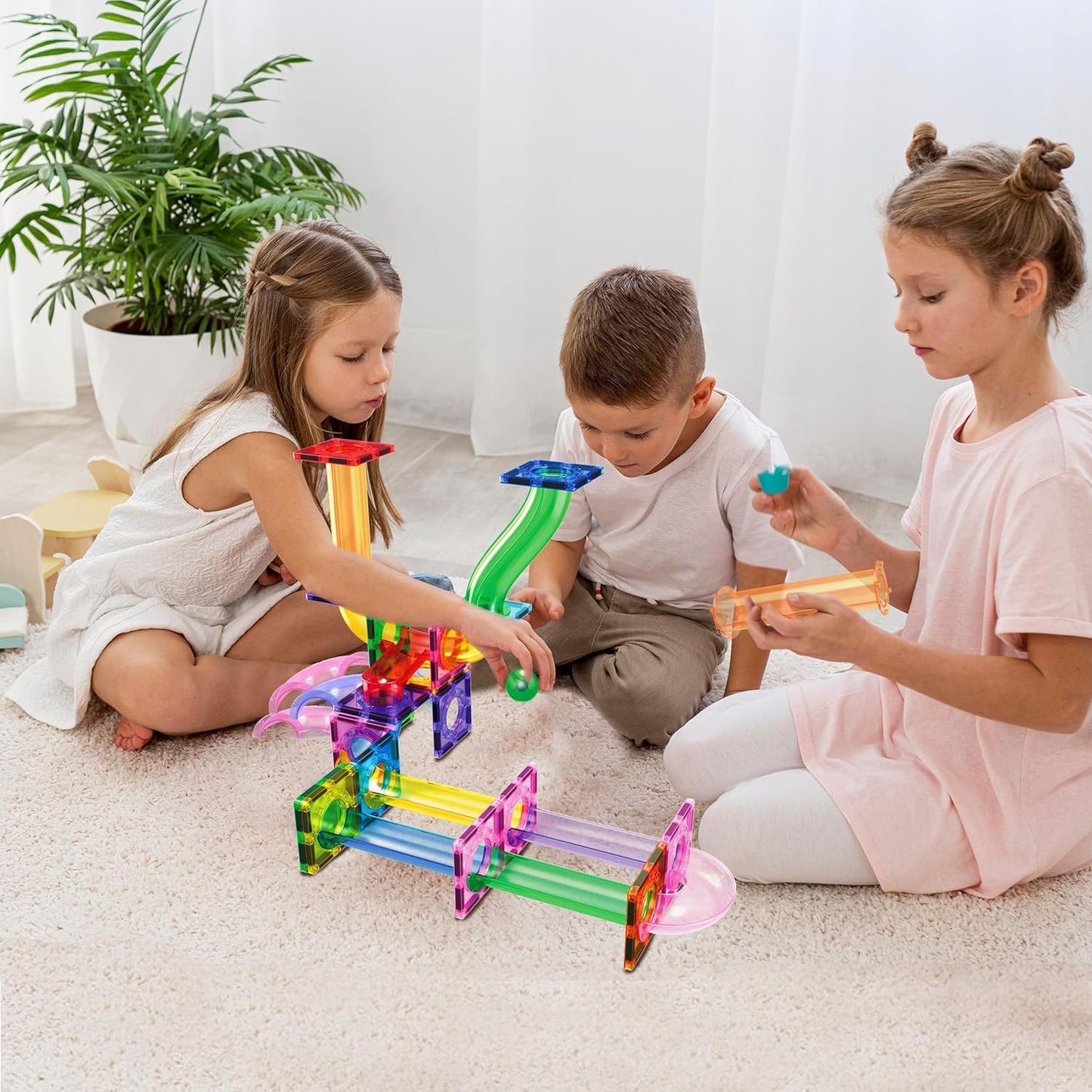 PicassoTiles Magnetic Marble Run Set – Rainbow Color Tiles, 40-Piece STEM Kit for Kids 3+