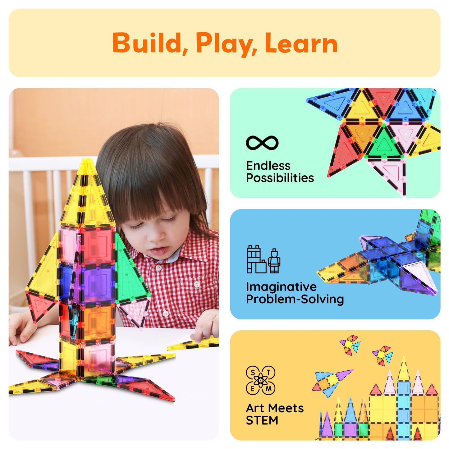 PicassoTiles Magnetic Tiles 101pcs – STEM Toy Set with Carry Case for Kids 3+