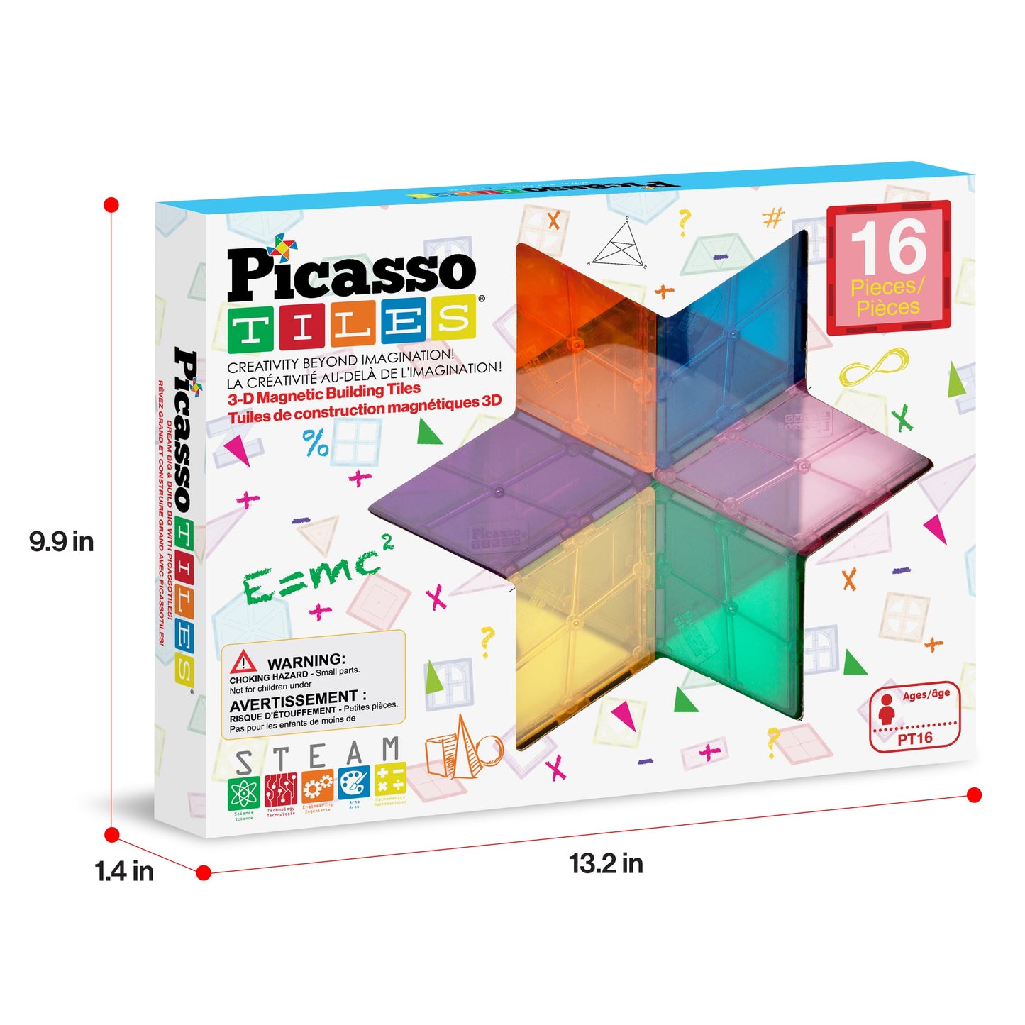 PicassoTiles Geometry Shape Magnet Tiles – Magnetic Building Set for STEM Learning (PT16)