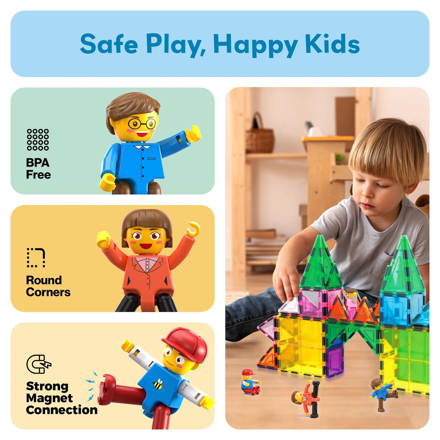 PicassoTiles 4-Piece Magnetic Family Figures | STEM Play Expansion (Ages 3+)