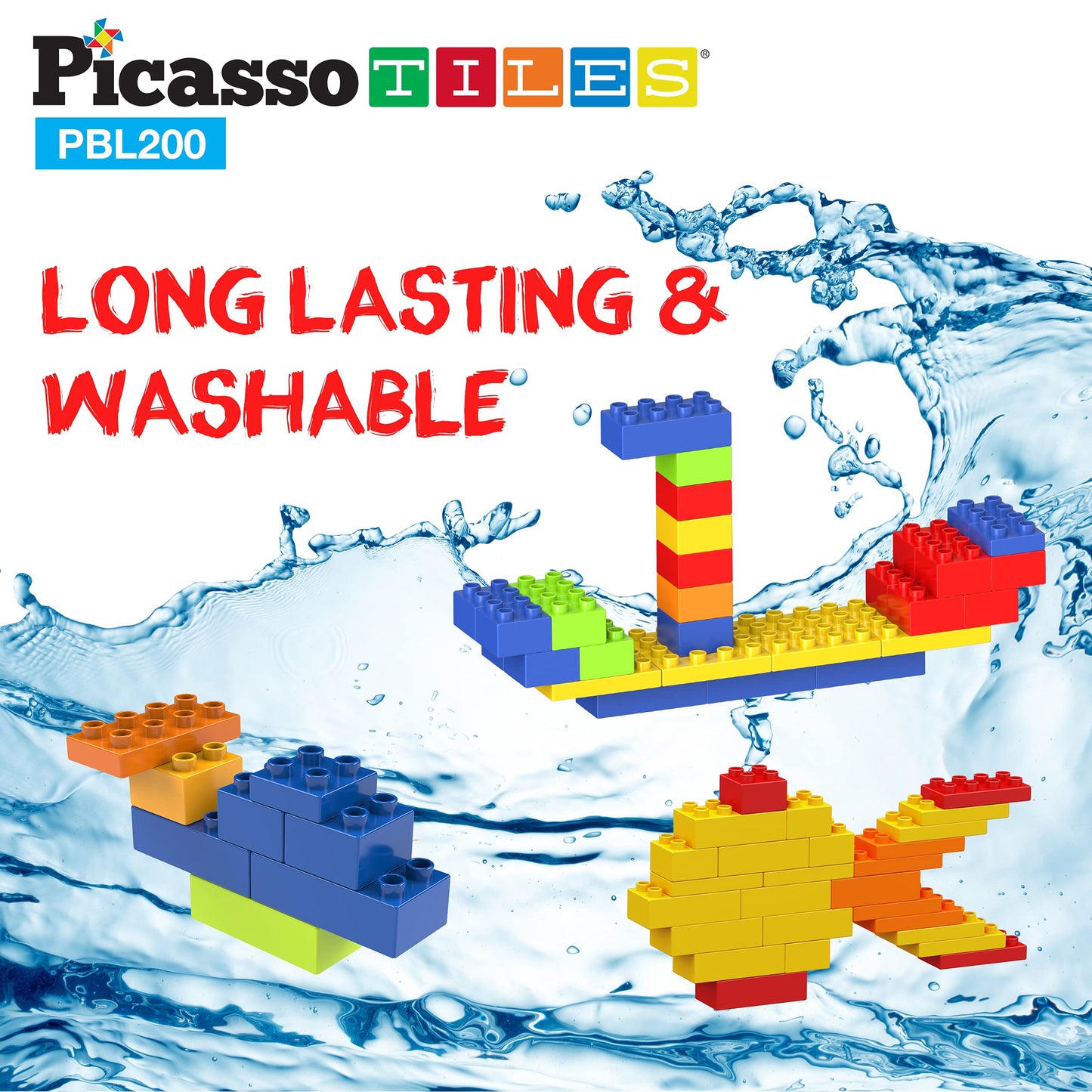 PicassoTiles 200-Piece Large Brick Set | Creative STEM Play for Kids 3+