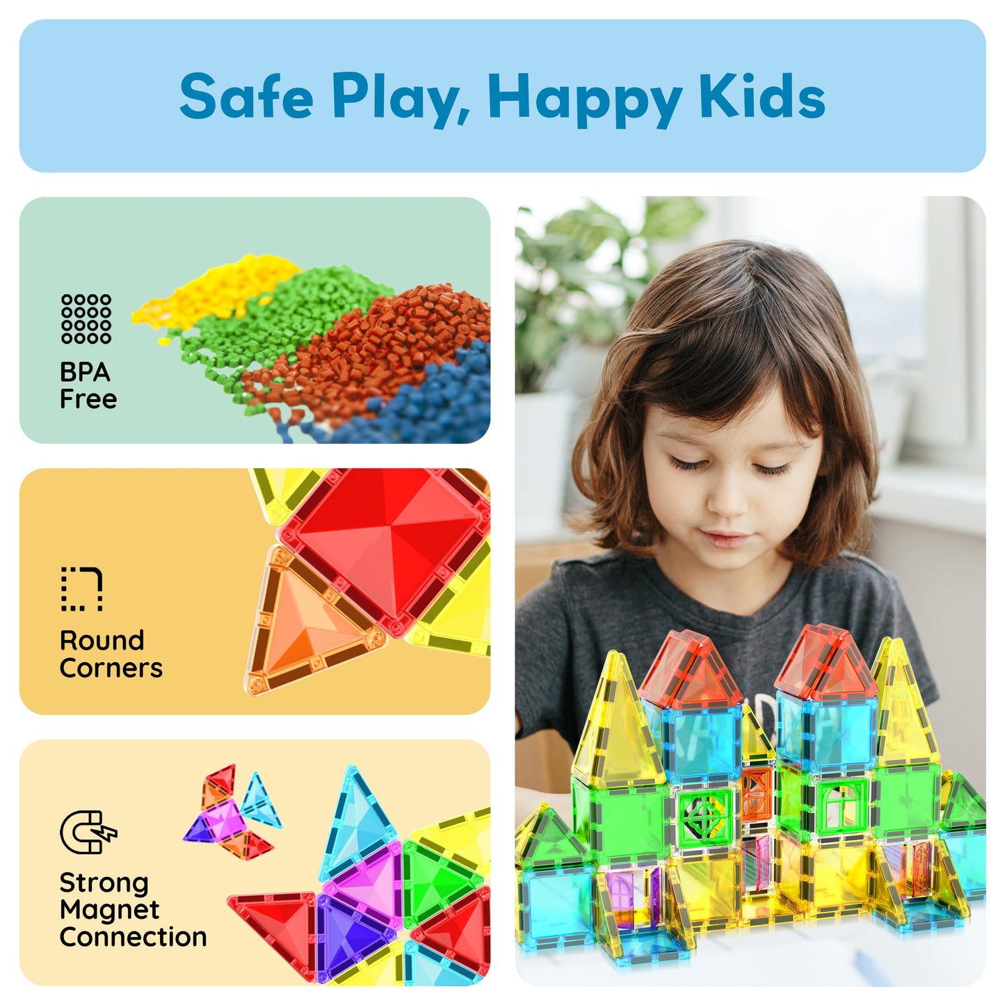 PicassoTiles 48-Piece Travel Magnet Tile Set with Doors & Windows | STEM Toy