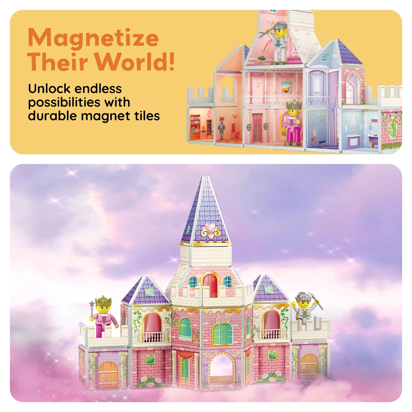 PicassoTiles 60pc Magnetic Princess Castle Building Set – STEM Toy for Ages 3–8 (PTQ04)