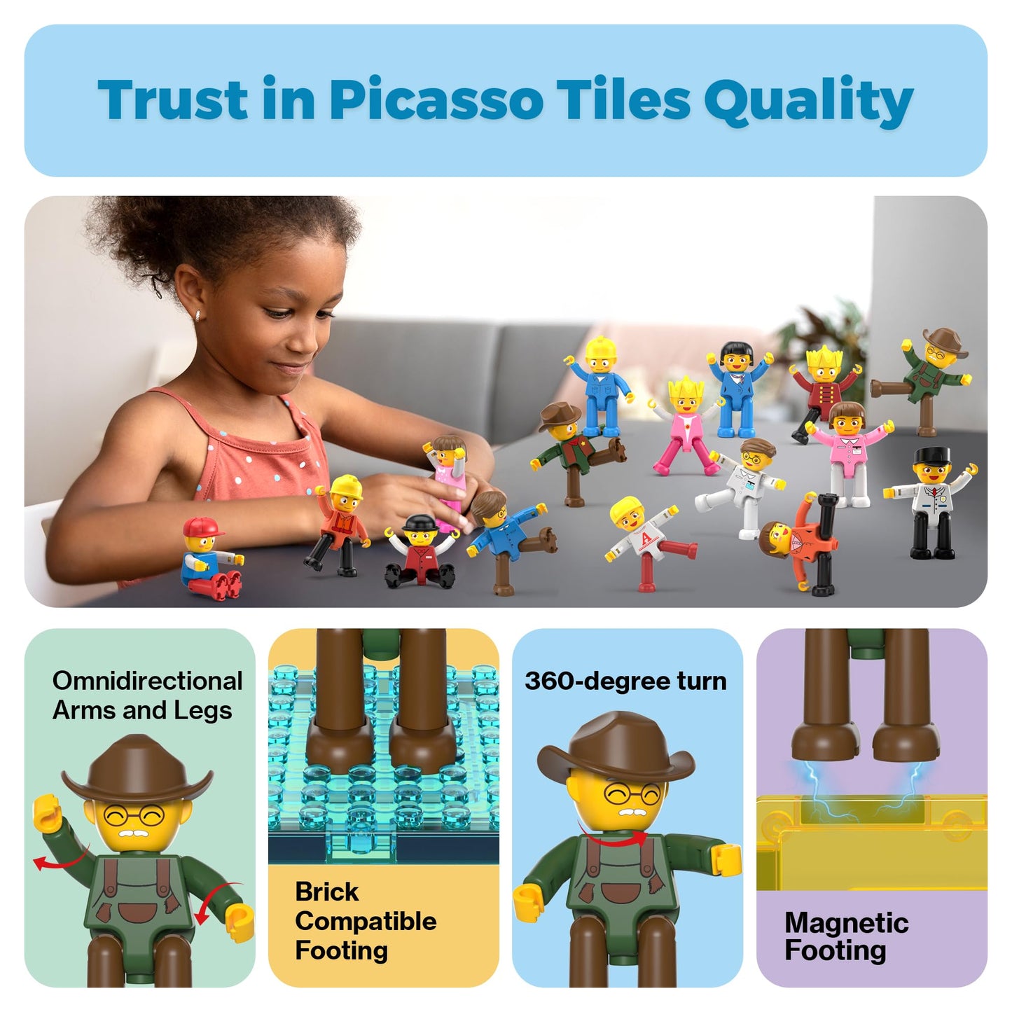 PicassoTiles 16pc Magnetic Character Figures Expansion Set – Toddler-Style Characters for Magnetic Tile Building
