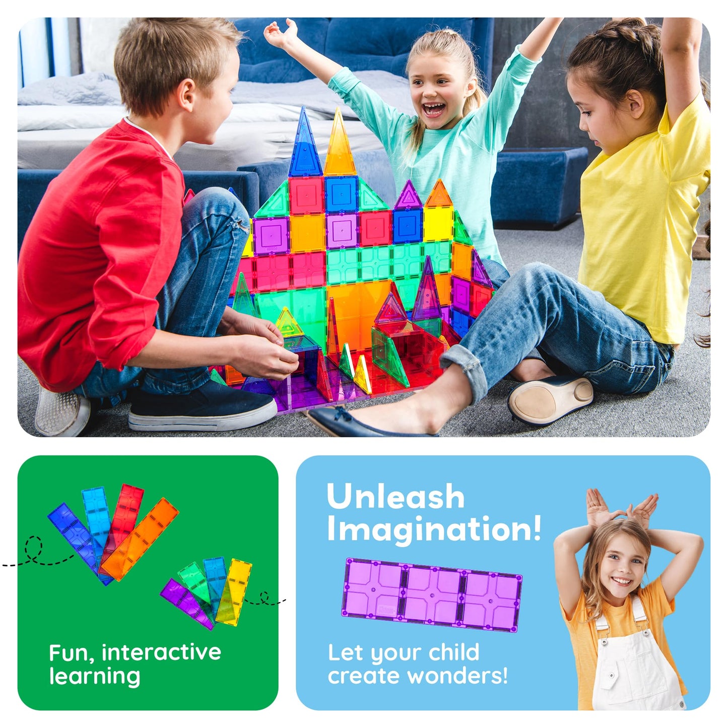 PicassoTiles 12pc Supersized Magnetic Base Plate – Jumbo XL Foundation Stabilizers for Kids