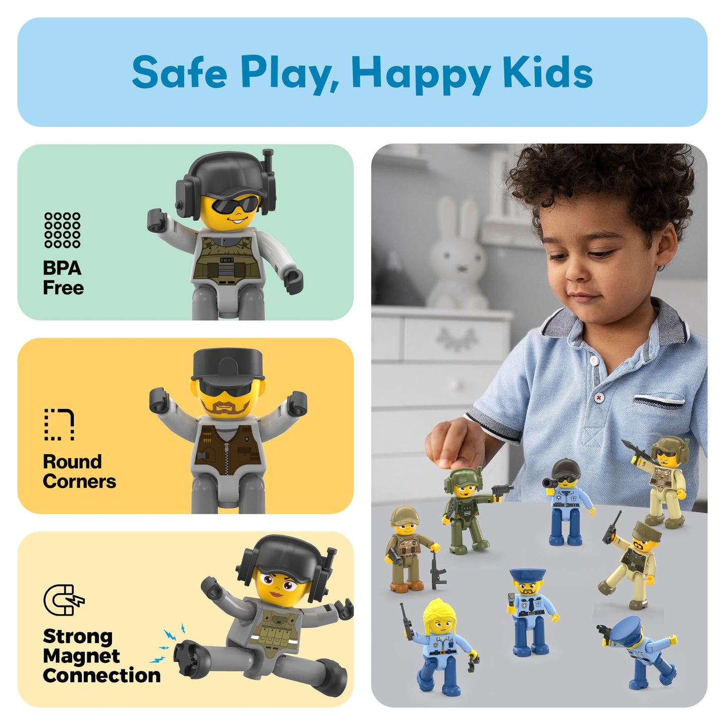 PicassoTiles Magnetic Action Figures – Law Enforcement Set PTA12 | STEM Building Tiles