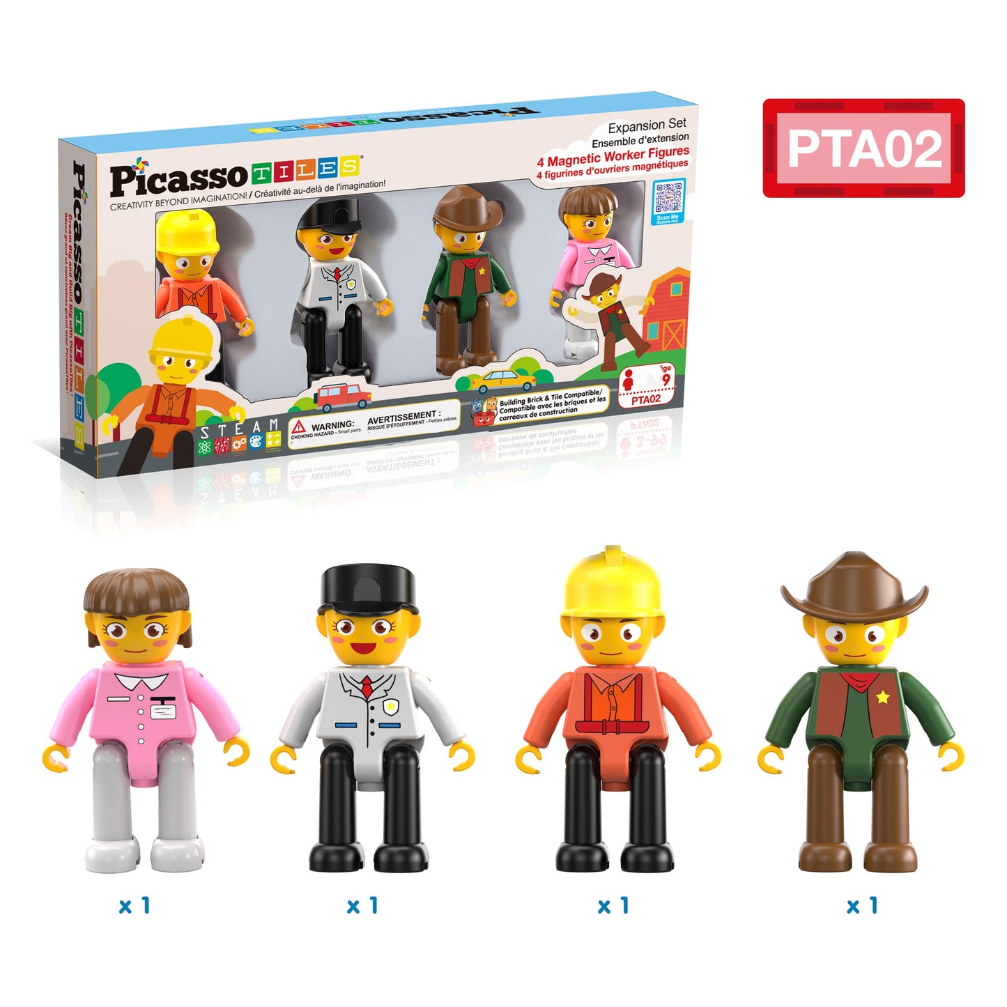 PicassoTiles Profession Character Figures – Magnetic STEM Add-On Pack for Kids (PTA02)