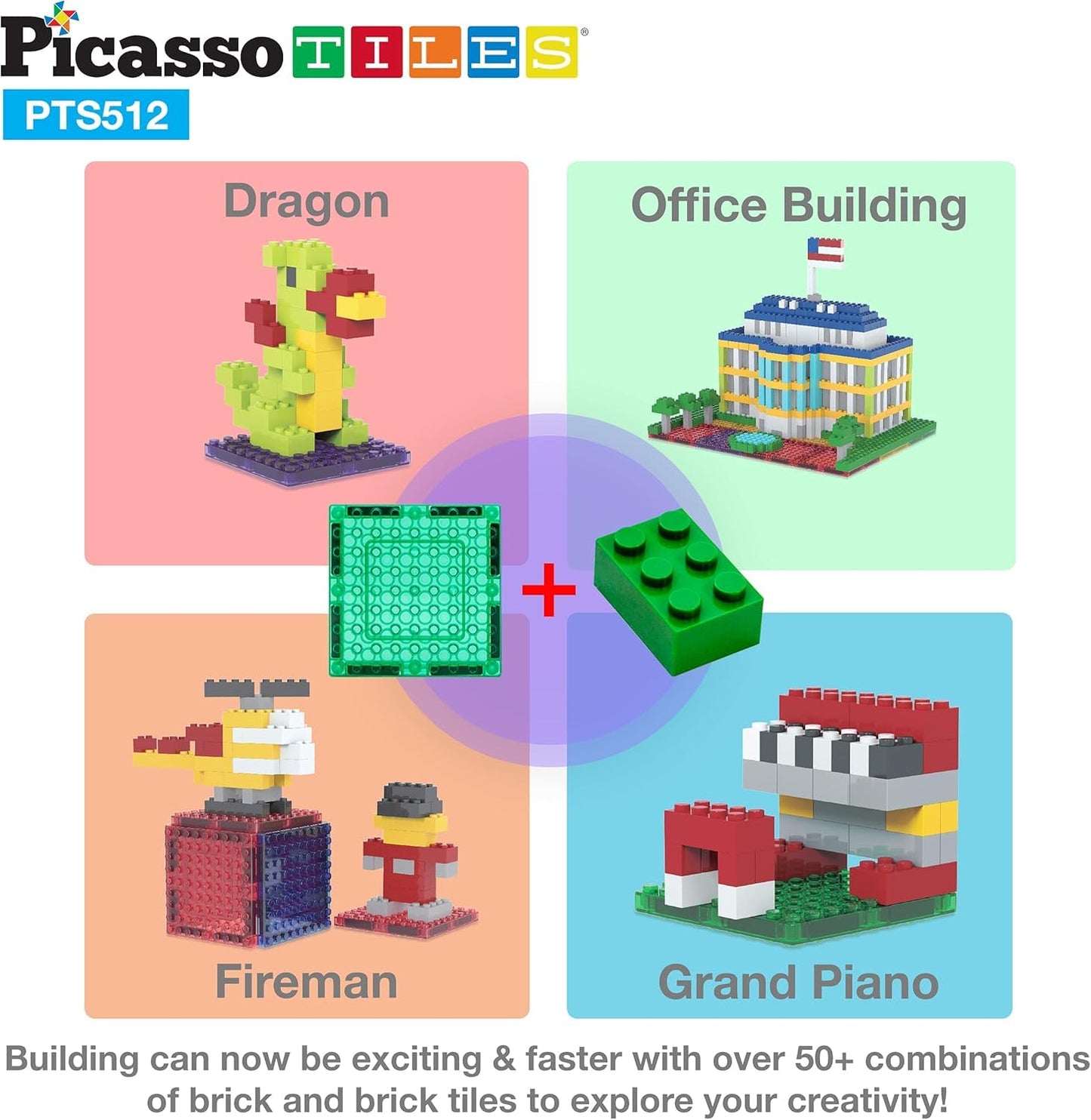 PicassoTiles 512 Pcs Grand Playset – Magnetic Tiles & Building Blocks for Creative STEM Play (Ages 3+)