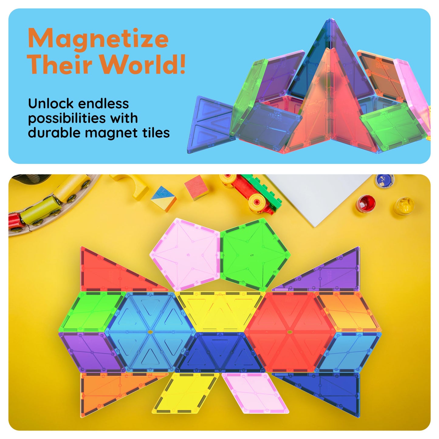 PicassoTiles Geometry Shape Magnet Tiles – Magnetic Building Set for STEM Learning (PT16)