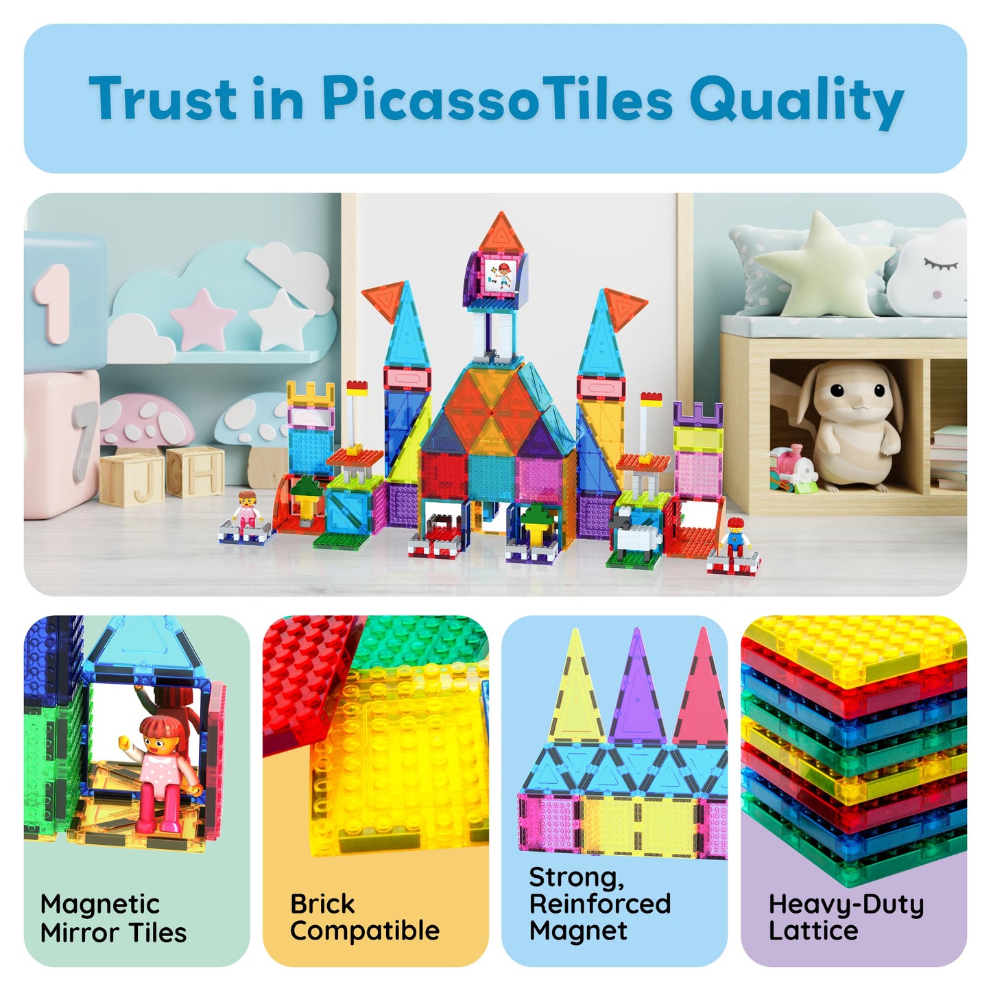 PicassoTiles 353pc Magnetic Brick & Magnet Tile Combo Set – STEM Building Kit for Kids 3+ | PTL353
