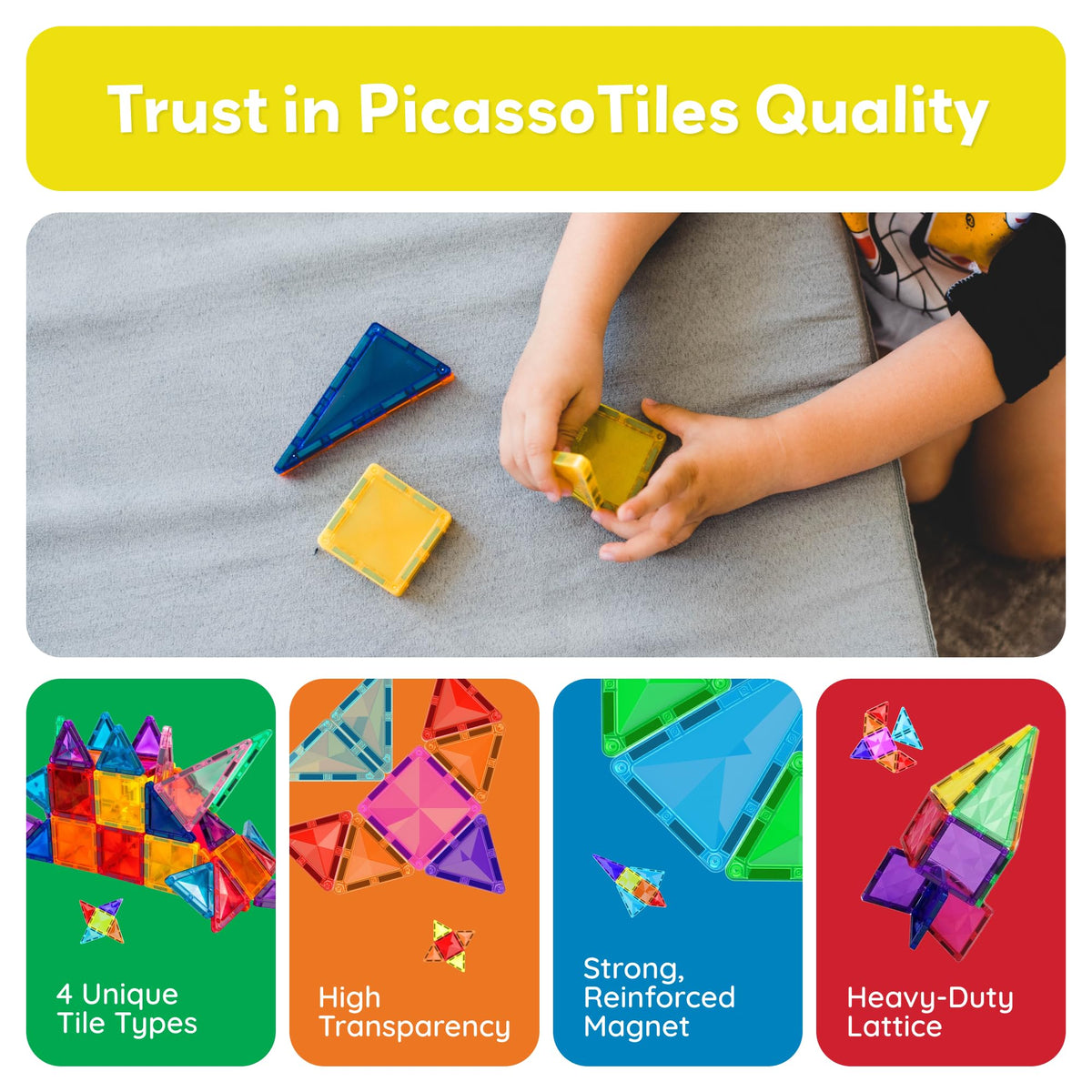 PicassoTiles Diamond Mini Magnetic Tiles – Travel-Size STEM Blocks for Toddlers