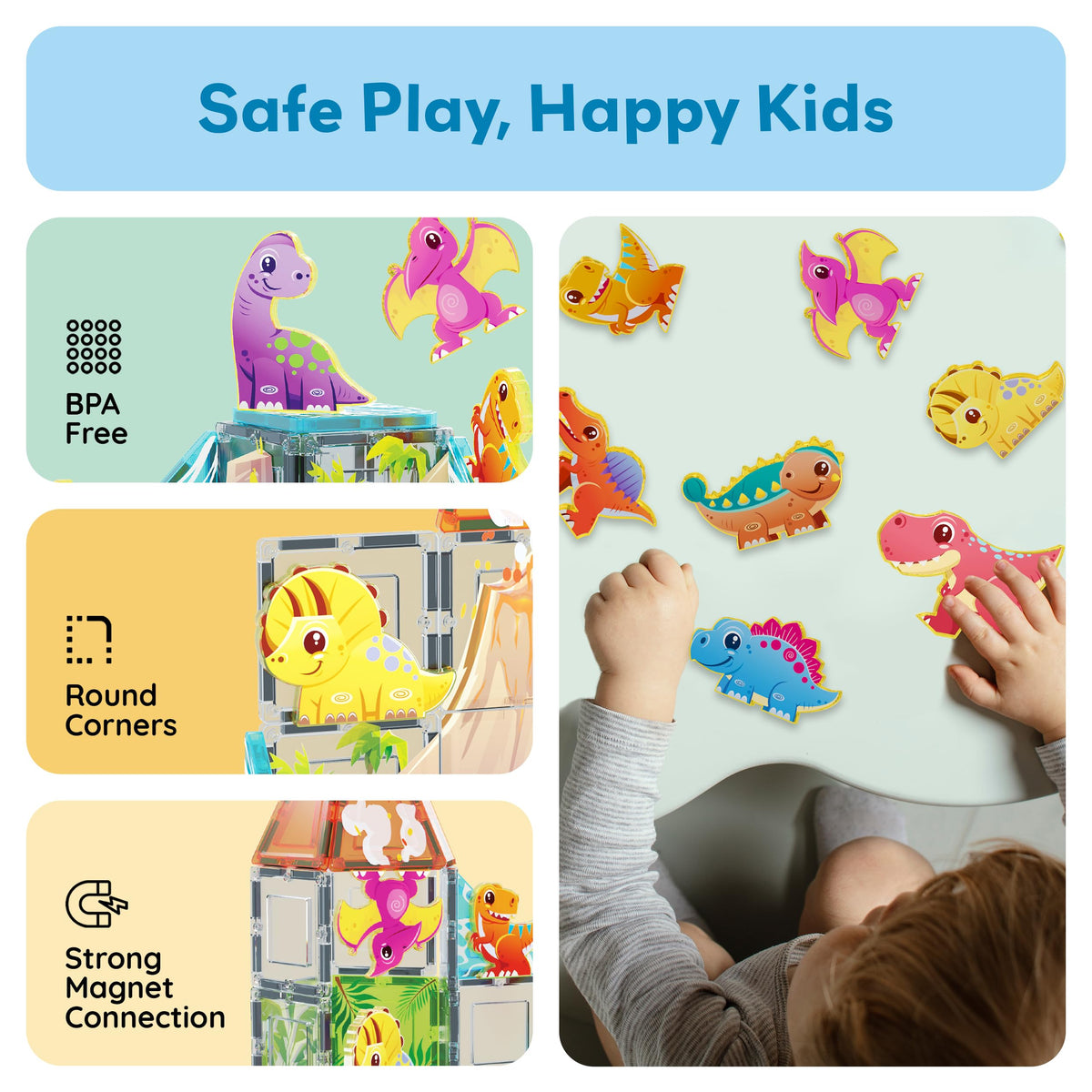 PicassoTiles Dinosaur Action Figures — Magnetic Dino Toys (8 Figures) for STEAM Play