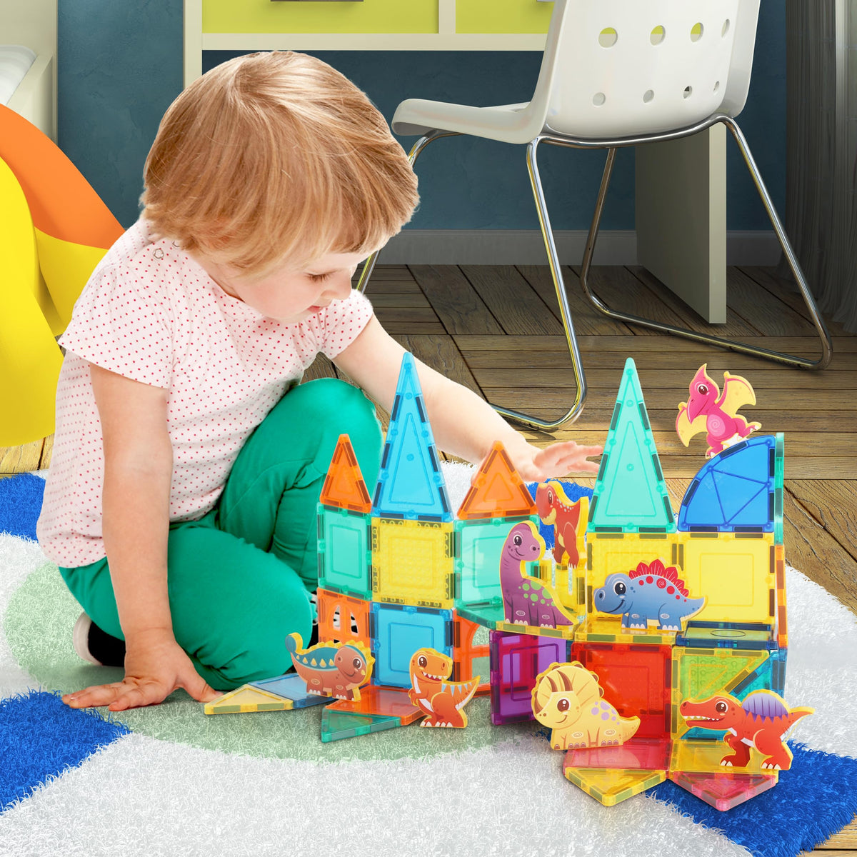 PicassoTiles Dinosaur Action Figures — Magnetic Dino Toys (8 Figures) for STEAM Play