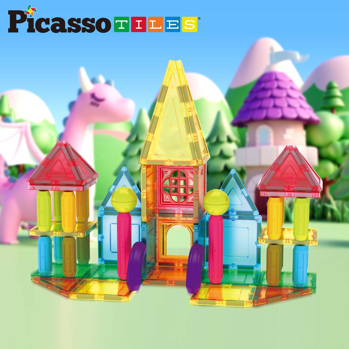 PicassoTiles 82-Piece Magnetic Tiles & Sticks – STEM Building Toy for Kids 3+