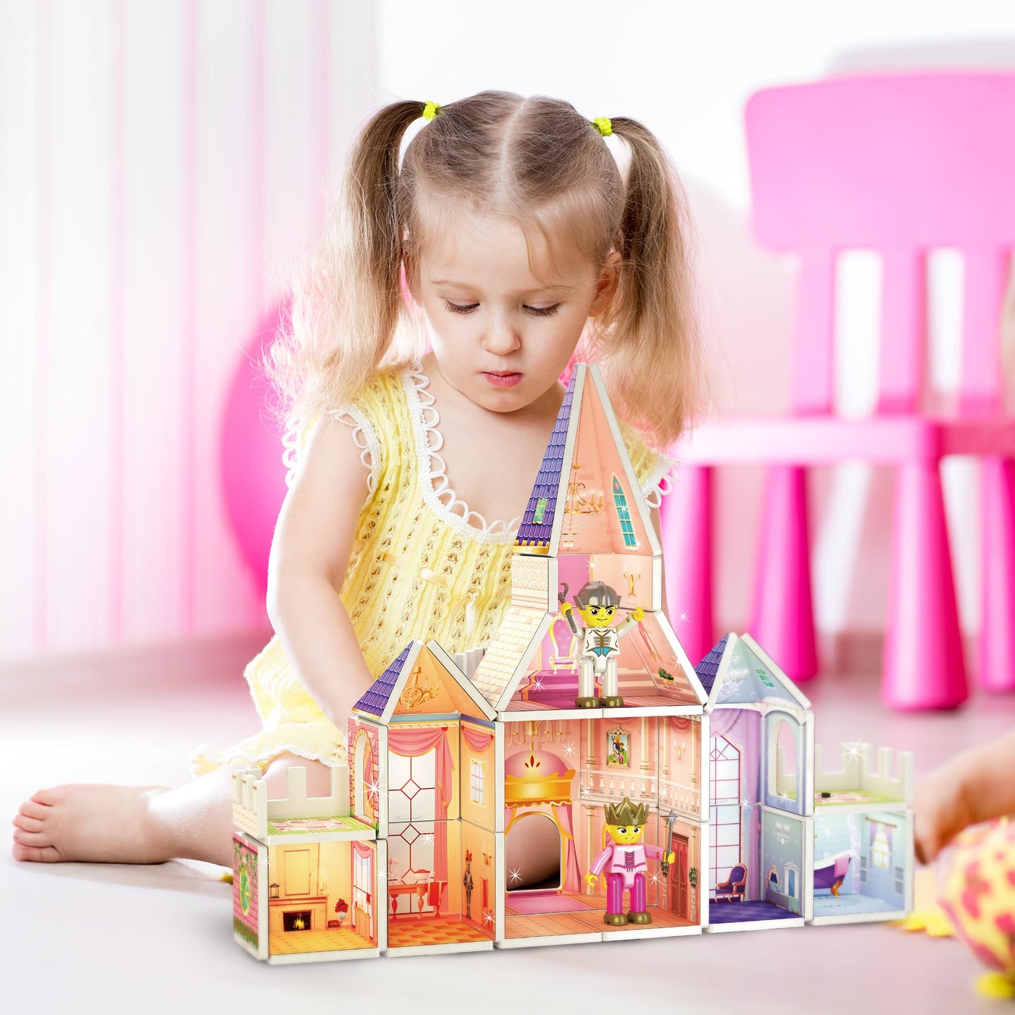 PicassoTiles 60pc Magnetic Princess Castle Building Set – STEM Toy for Ages 3–8 (PTQ04)